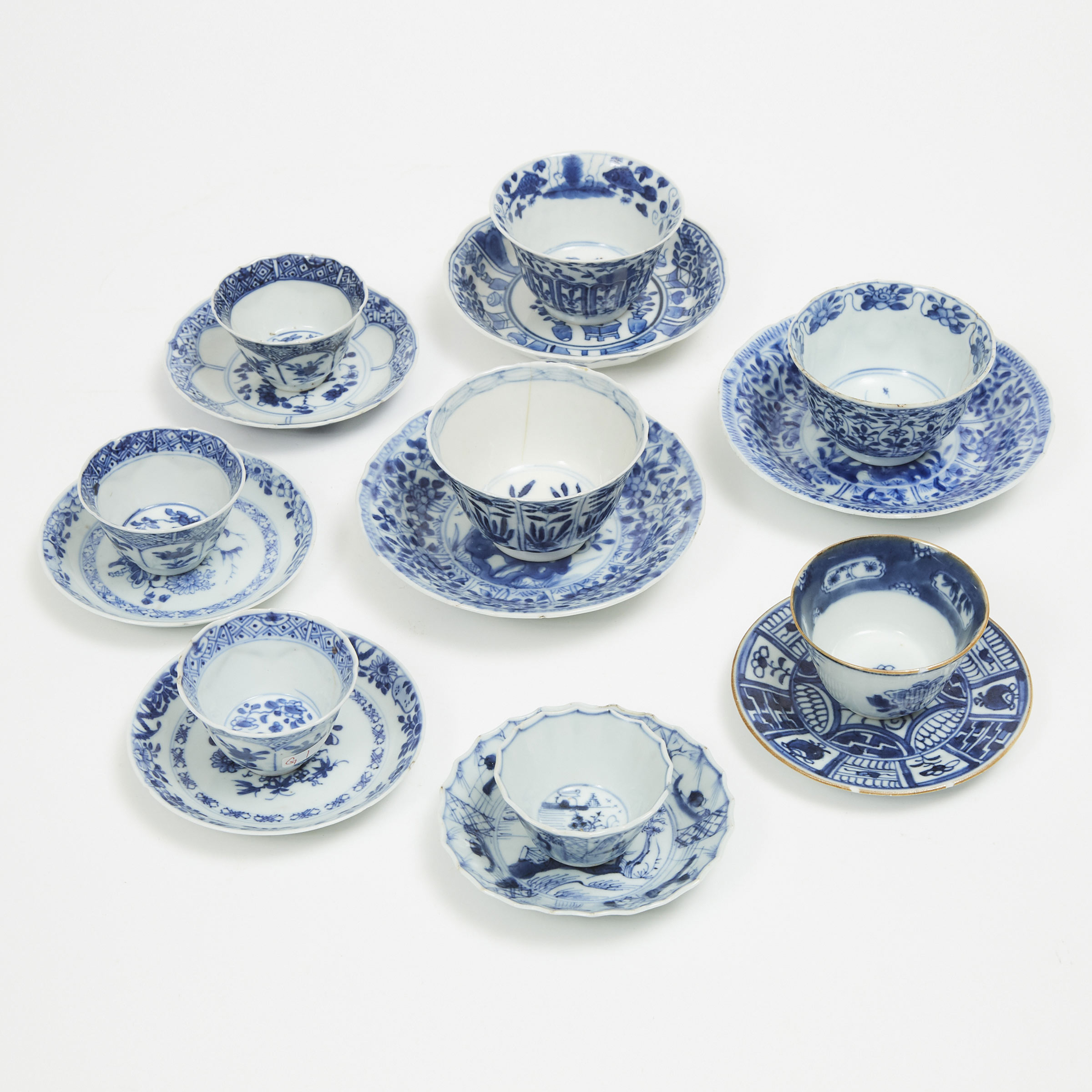A Set of Sixteen Blue and White Teawares, 19th Century