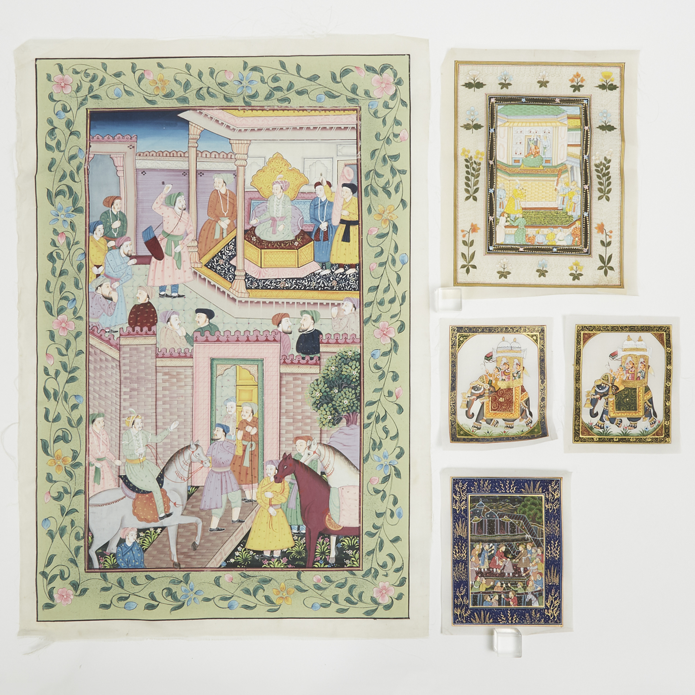 Persian School, A Group of Five Figural Paintings on Silk