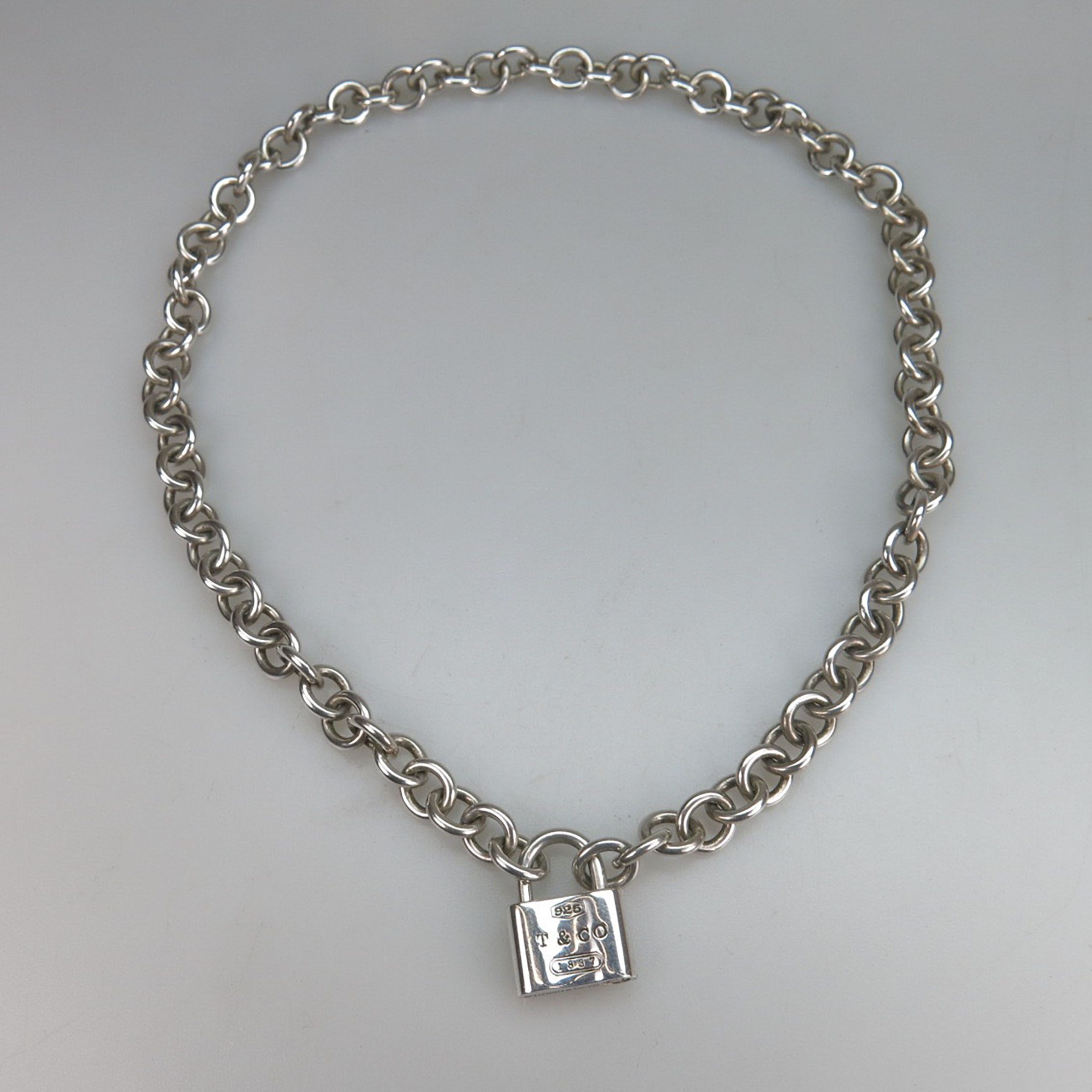 Tiffany & Co. Sterling Silver Circular Link Necklace With Padlock Clasp