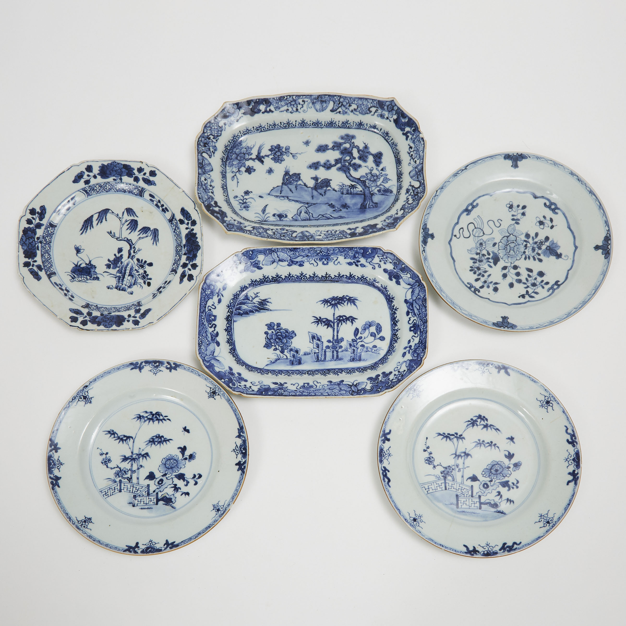A Set of Six Blue and White Plates, 18th/19th Century