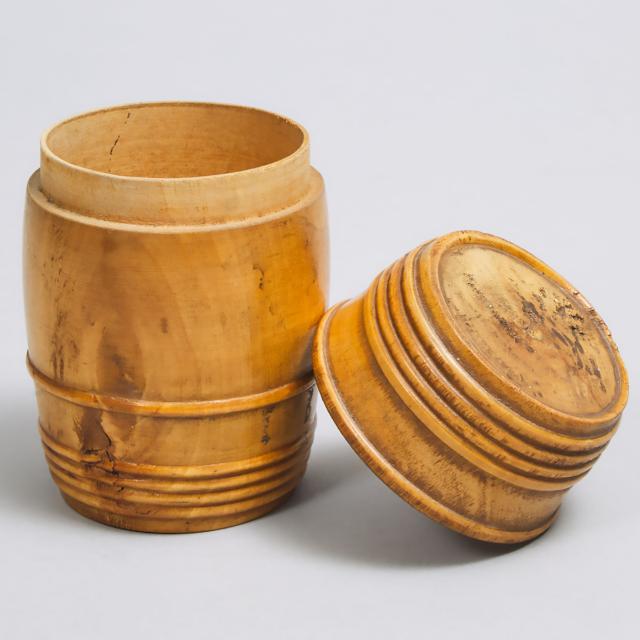 Turned Treen Barrel Form Tobacco Canister, late 19th century