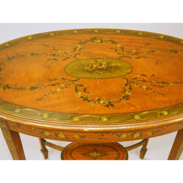 Small Neoclassical Painted Satinwood Oval Occasional Table, c.1900
