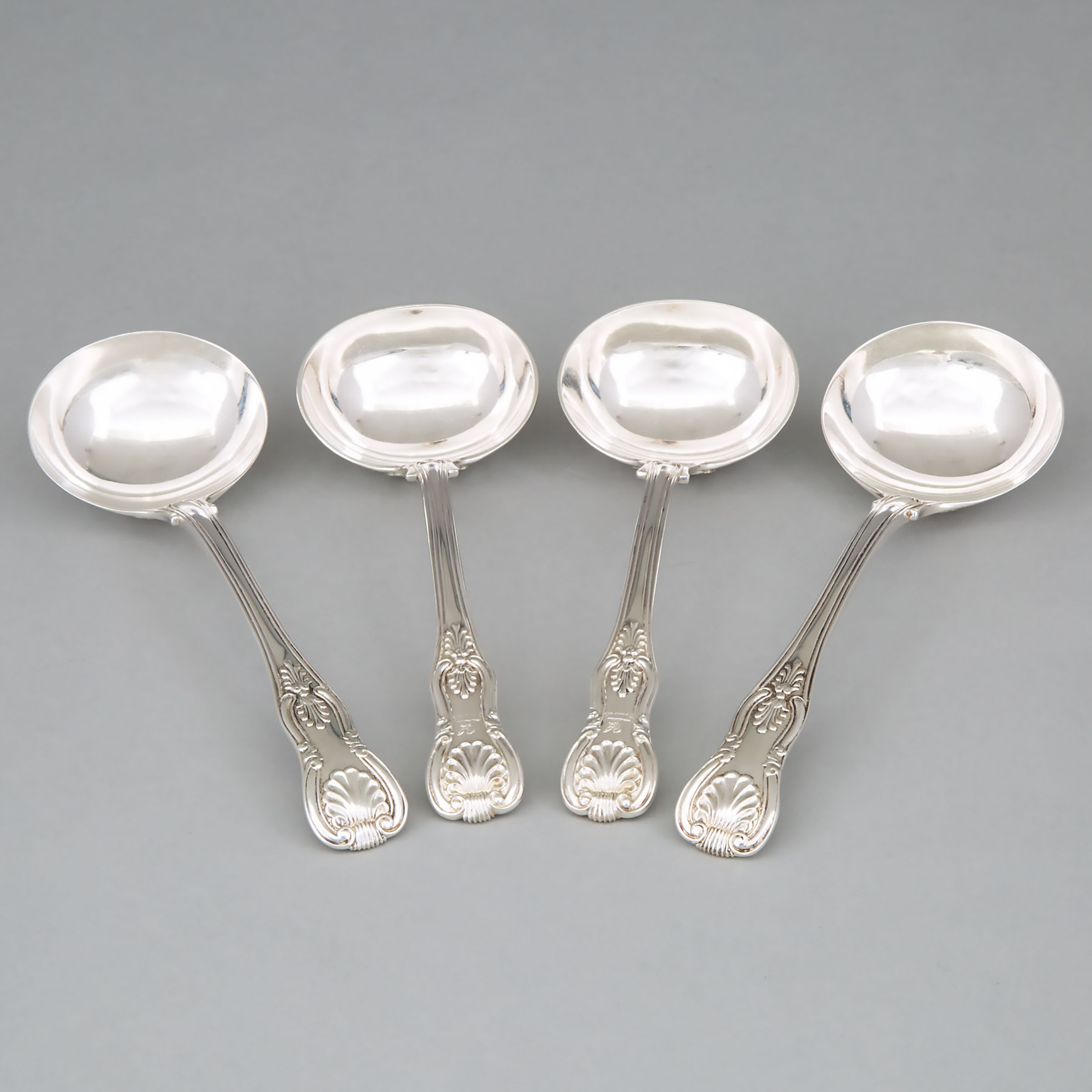 Two Pairs of William IV/Victorian Silver Kings Pattern Gravy Ladles, William Eaton and Mary Chawner, London, 1830/38