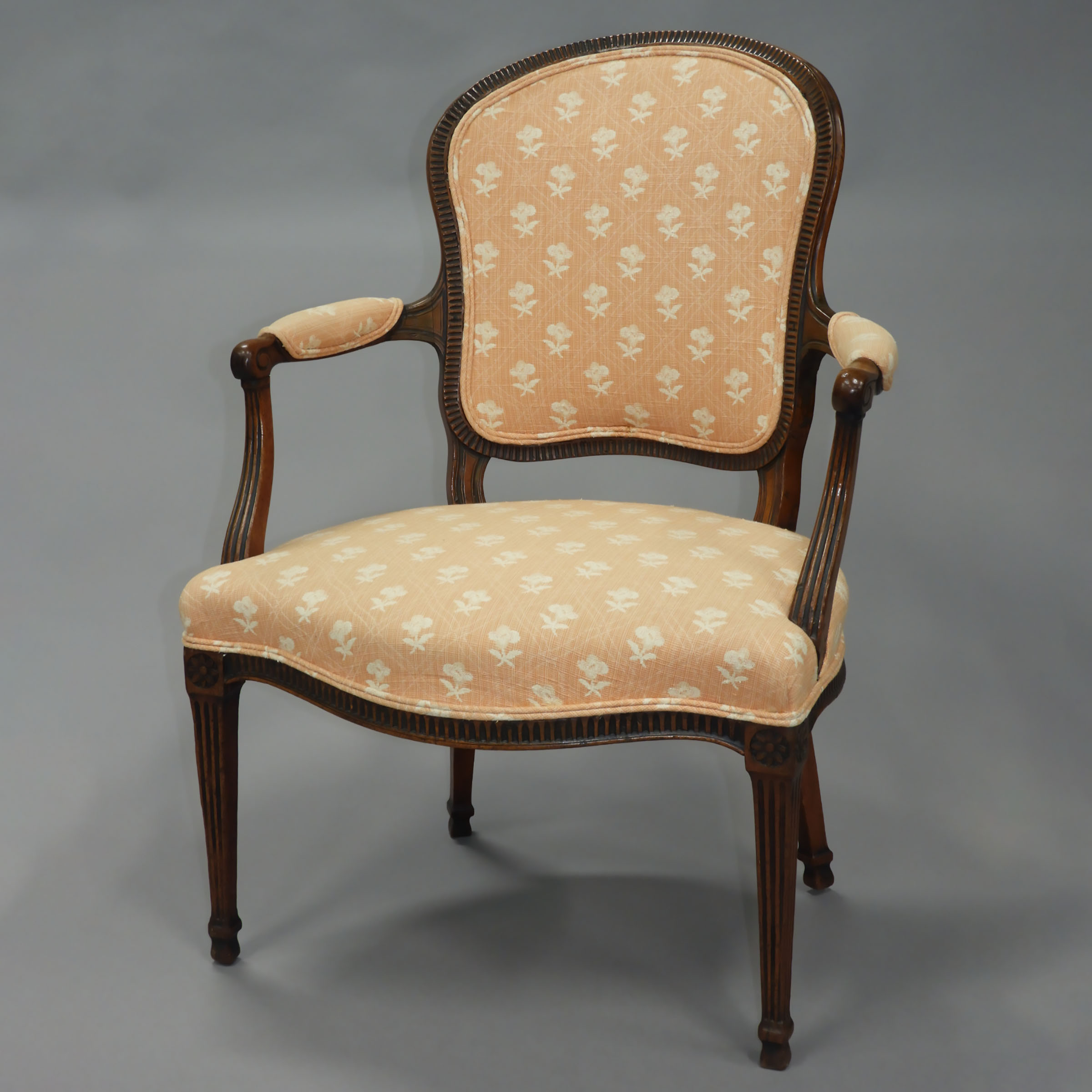 French Walnut Open Armchair, 19th century