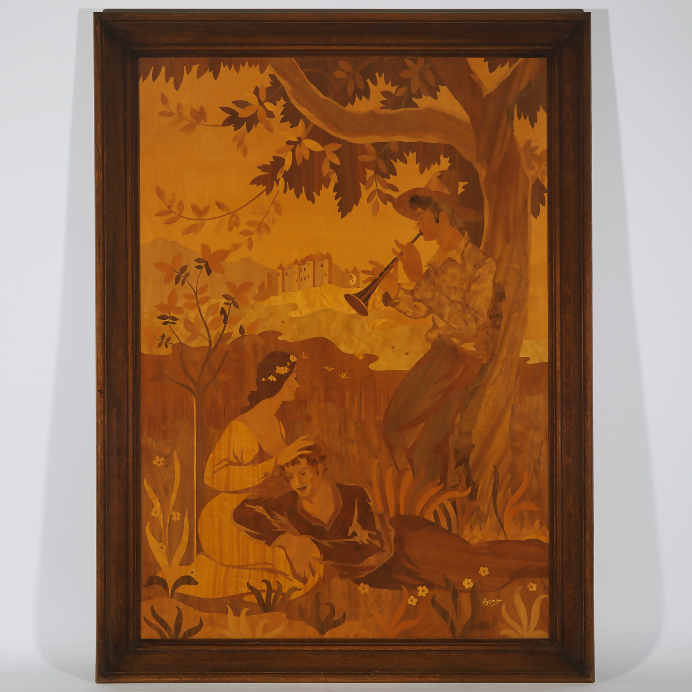 Large French Romantic Marquetry Picture by Pierre Rosenauc. c.1900