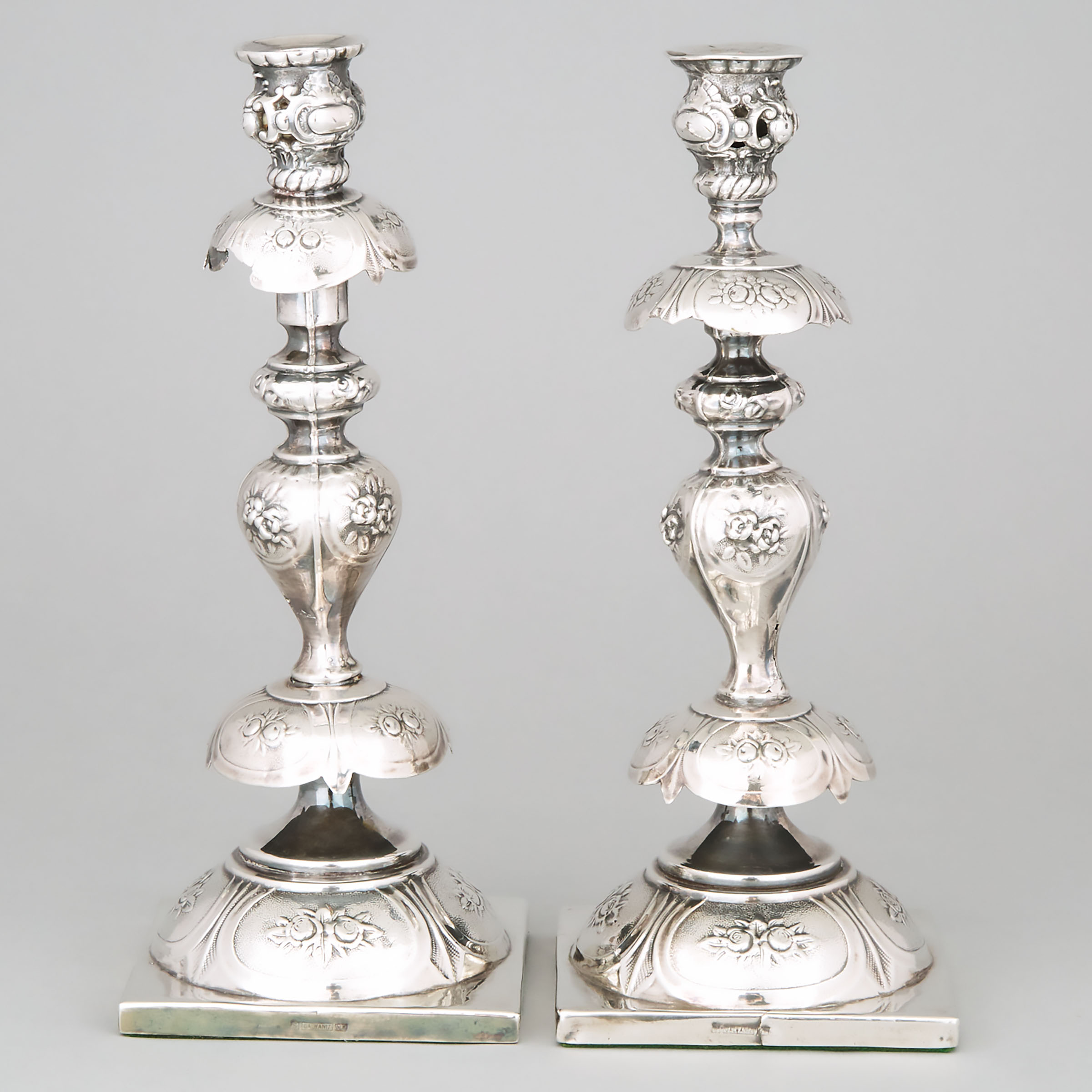 Pair of Polish Silver Plated Table Candlesticks, early 20th century