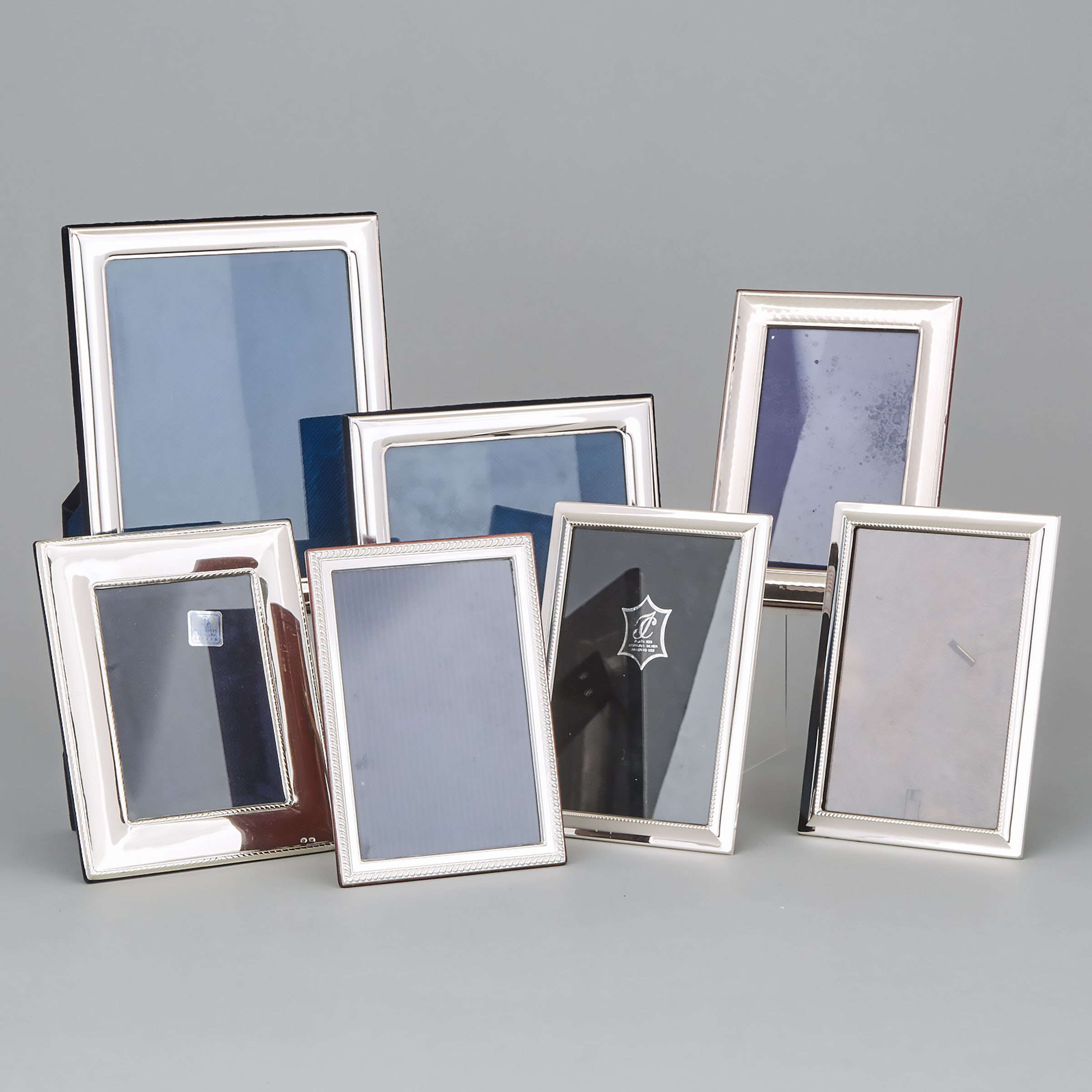 Seven Italian and Other Continental Silver Photo Frames, 20th century