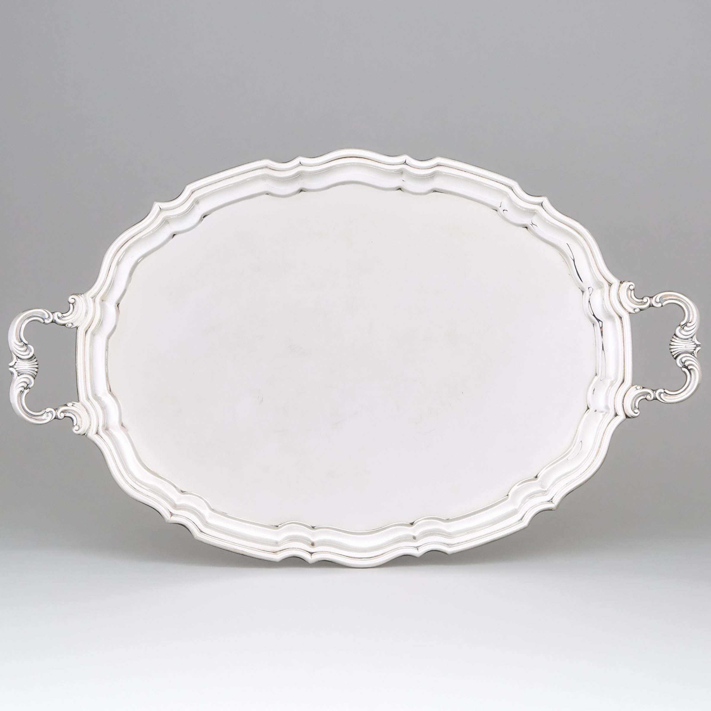 Canadian Silver Two-Handled Shaped Oval Serving Tray, Henry Birks & Sons, Montreal, Que., 1965