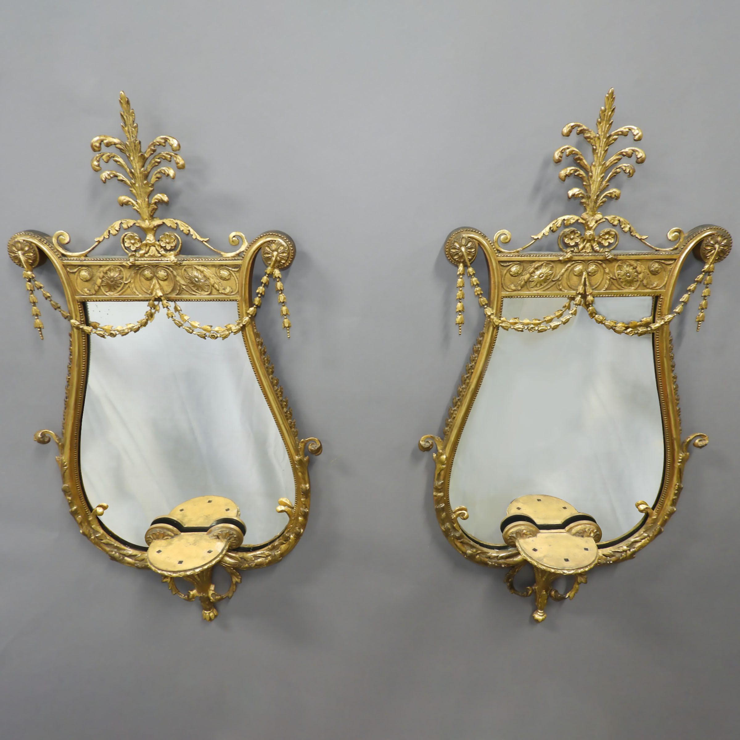 Pair of Empire Style Giltwood Mirror Sconces, 19th century