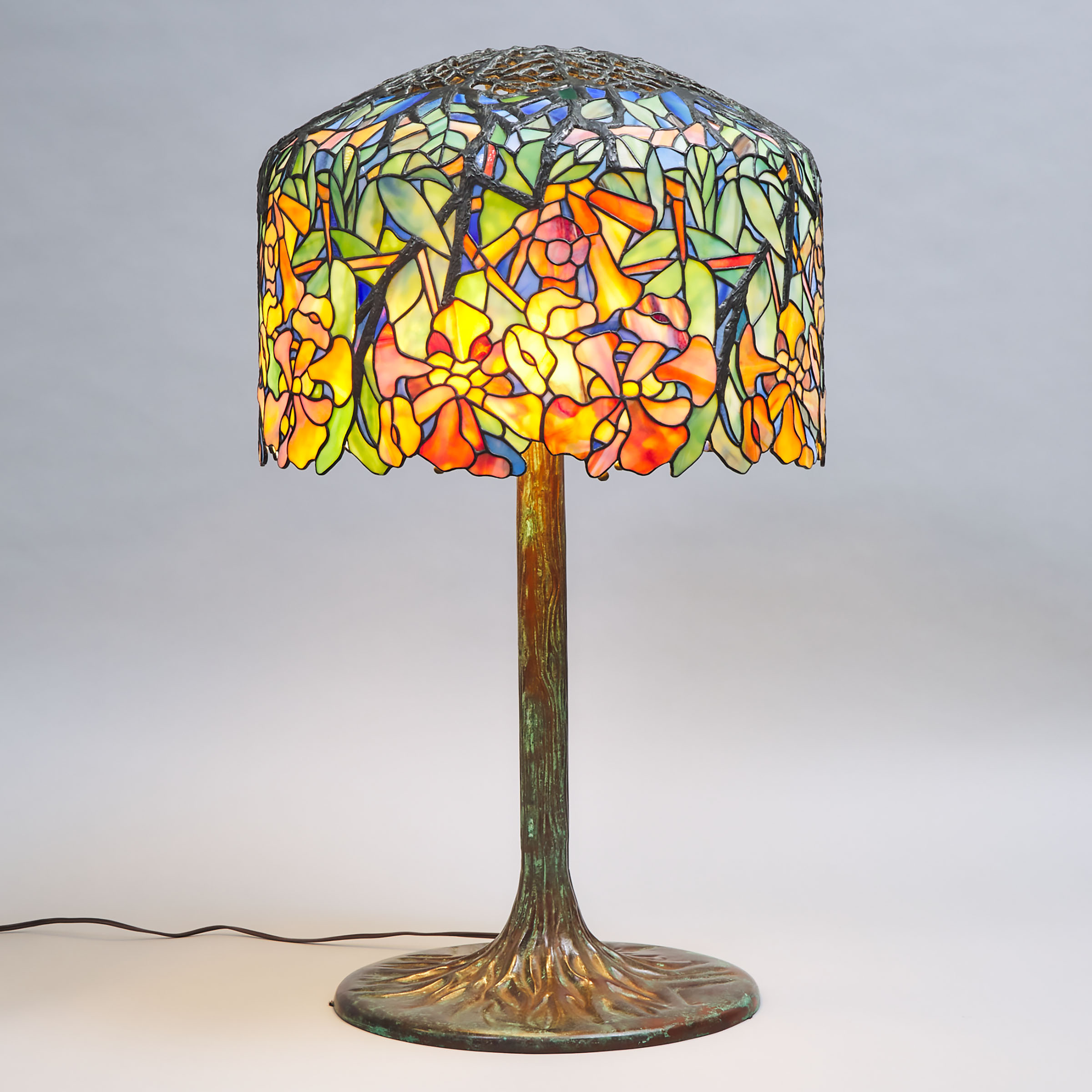 Large Tiffany Style Four Light Table Lamp, late 20th century