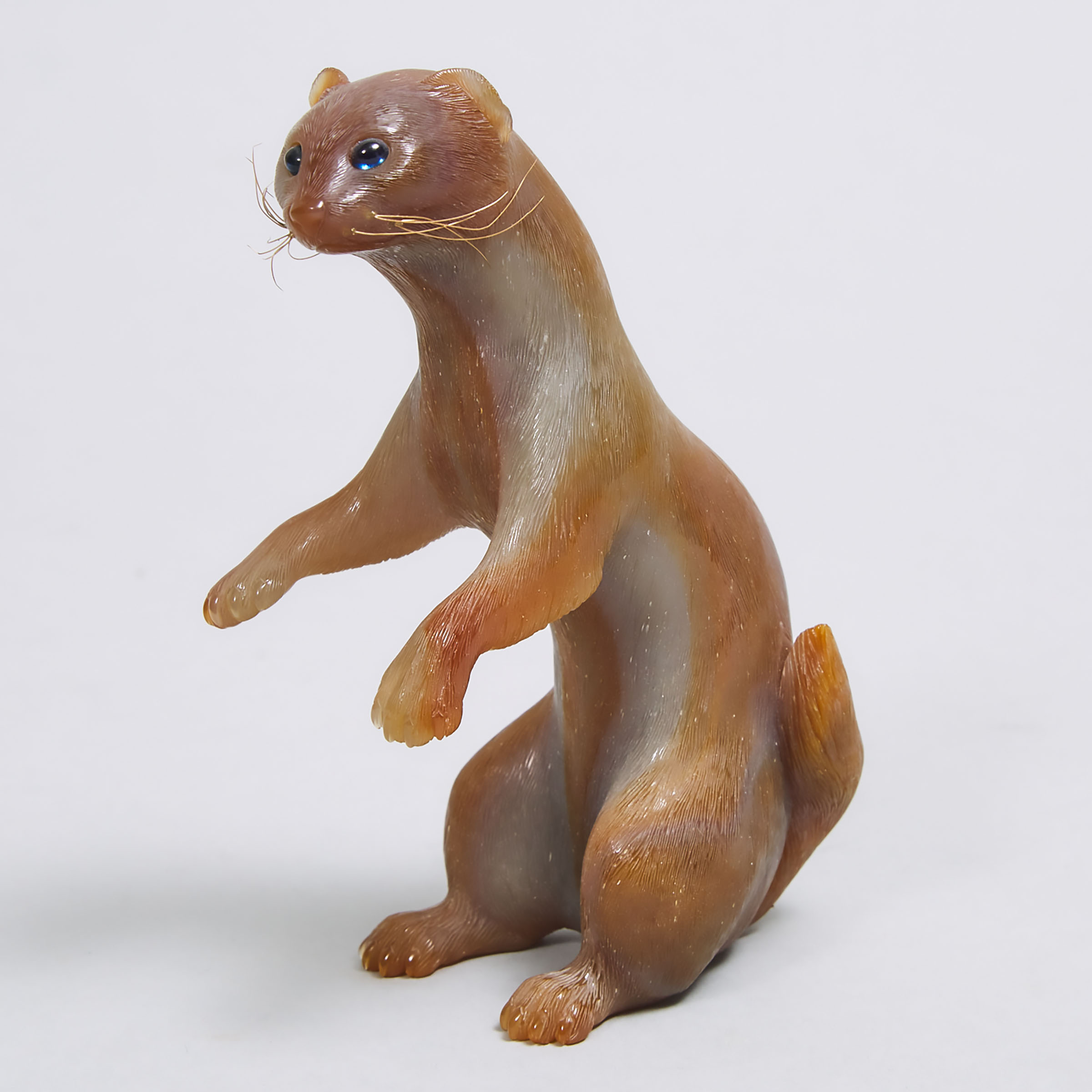 Russian Fabergé Style Carved Agate Model of a Mink, 20th century