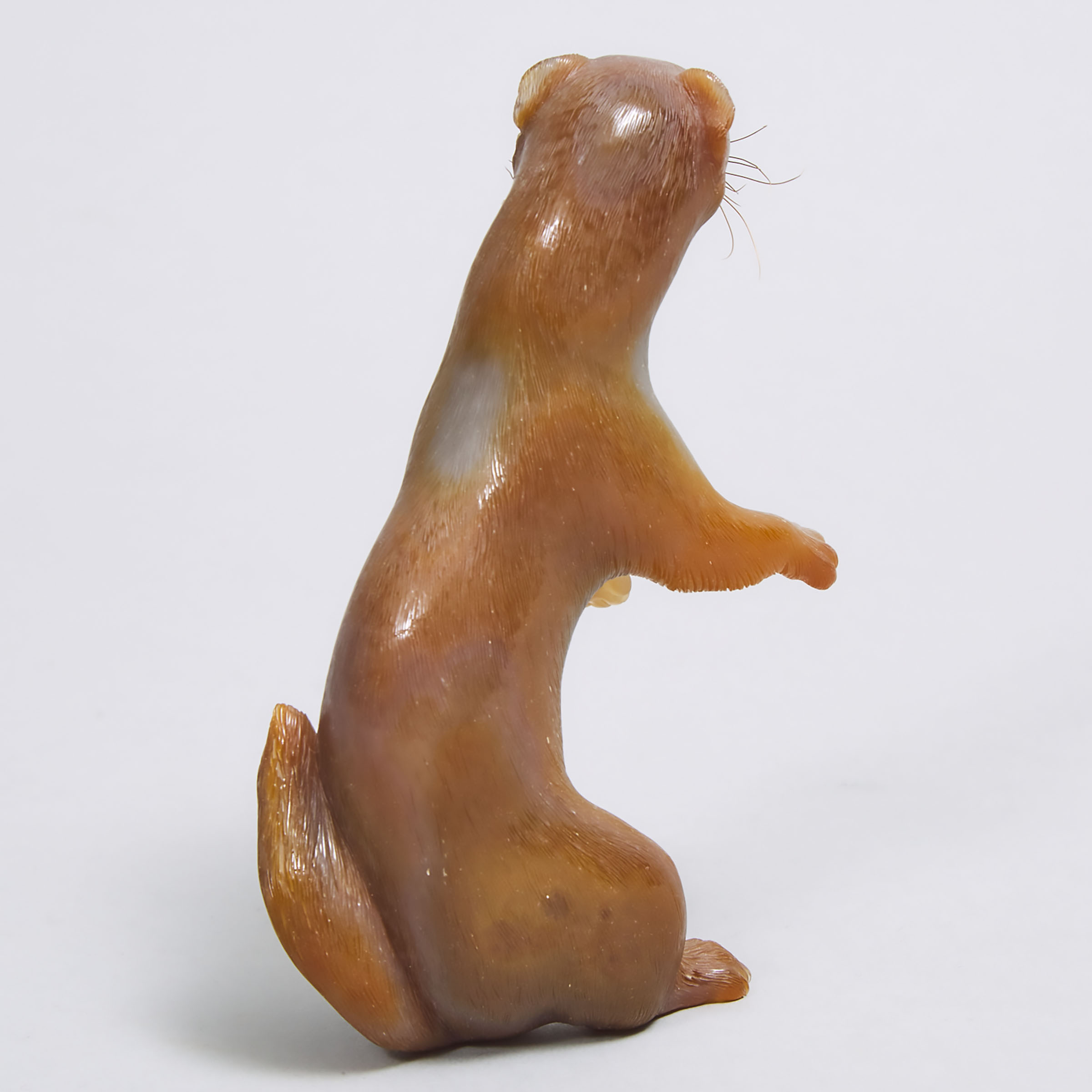 Russian Fabergé Style Carved Agate Model of a Mink, 20th century