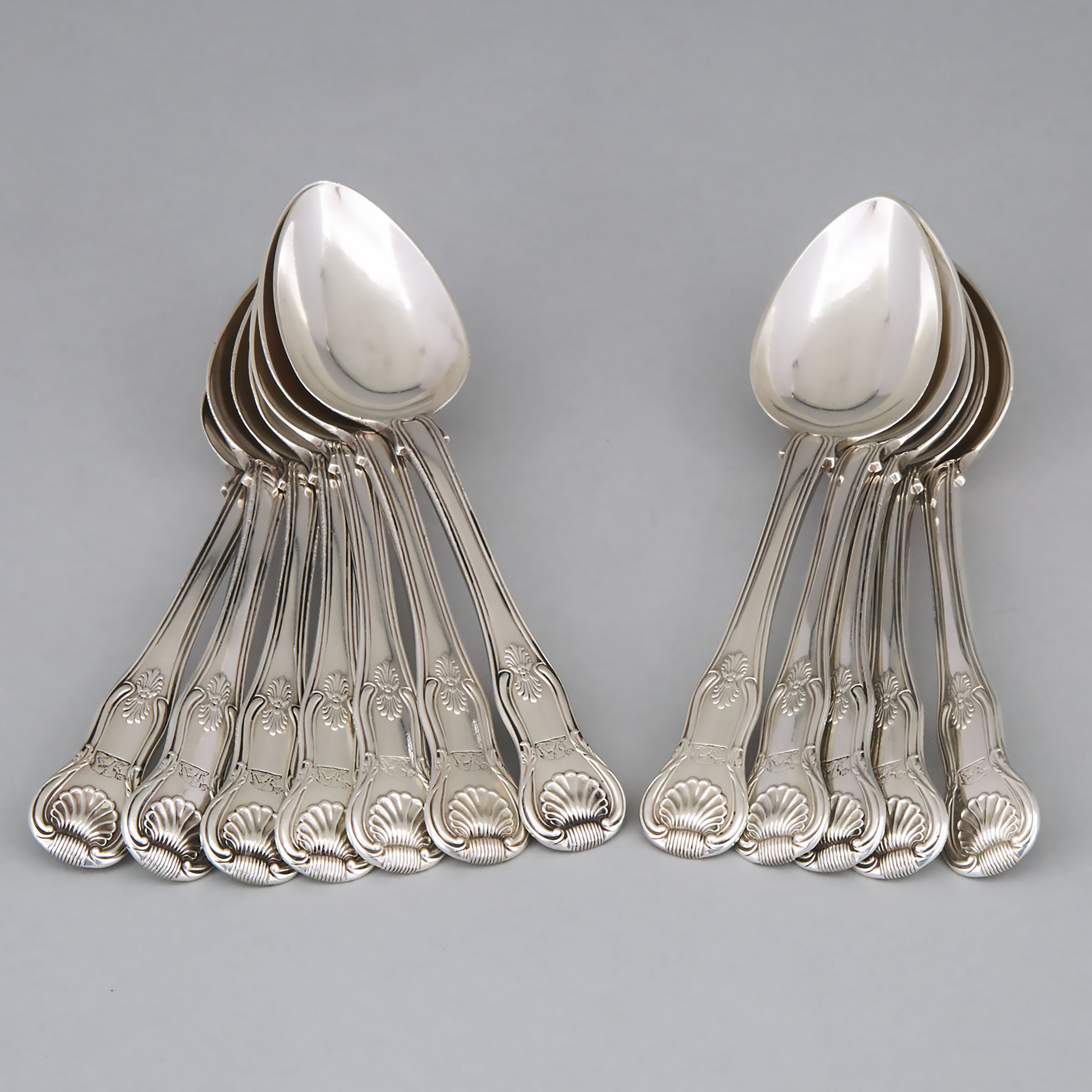 Set of Twelve George IV Silver Kings Pattern Dessert Spoons, Sarah & John William Blake, London, 1820