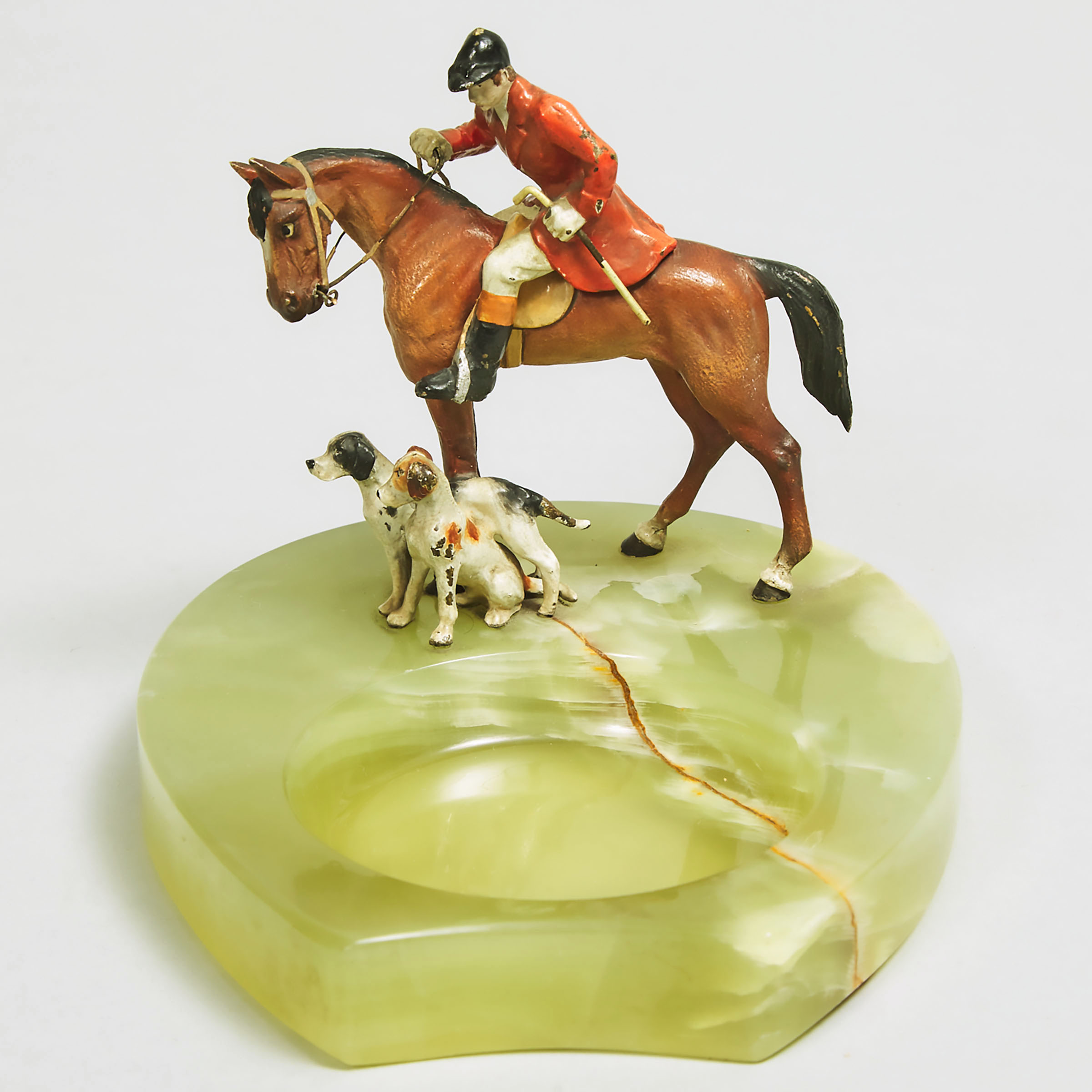 Austrian Cold Painted Bronze and Onyx Equestrian Vide Poche. early 20th century
