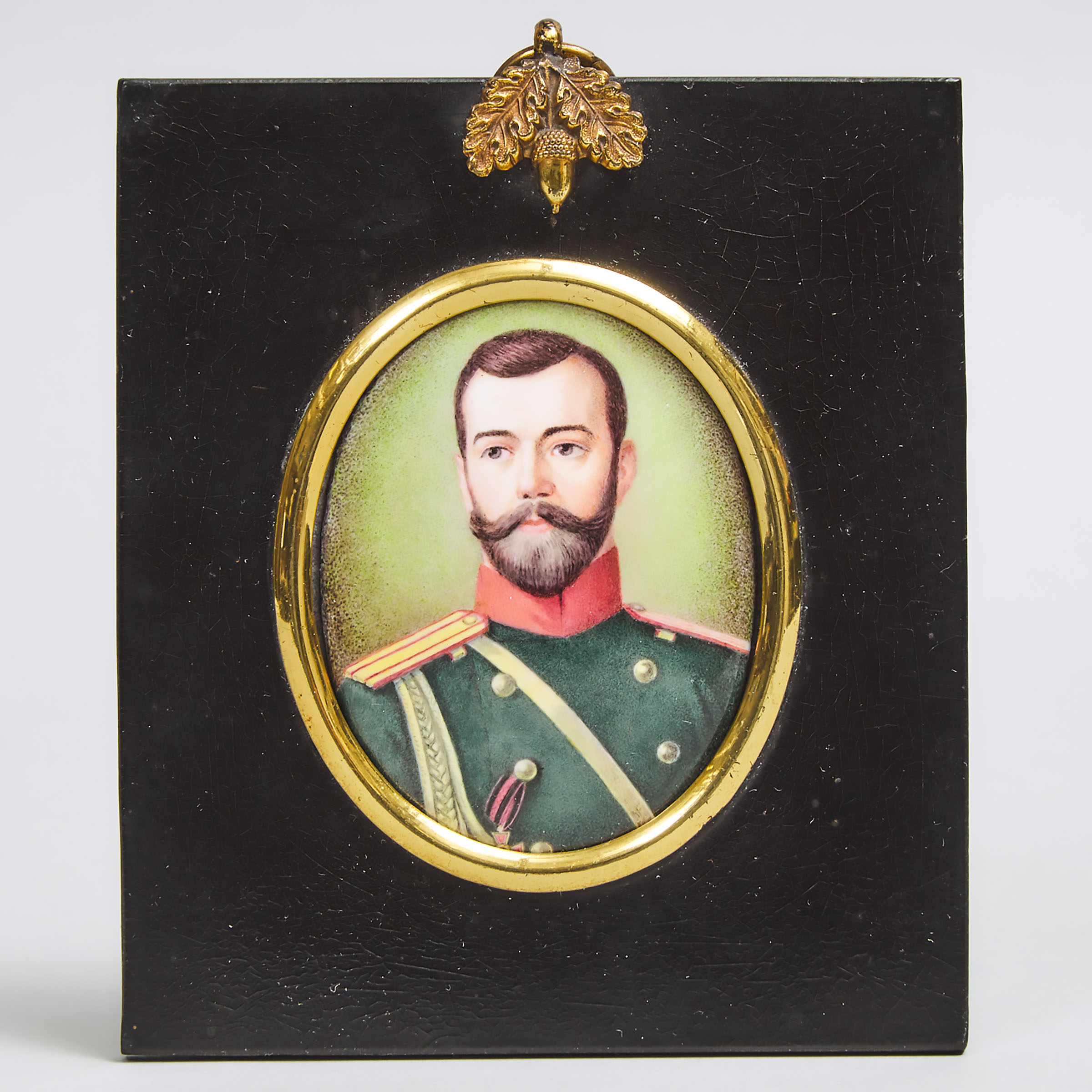 Russian School Enamelled Copper Portrait of Emperor Nicholas II, early-mid 20th century