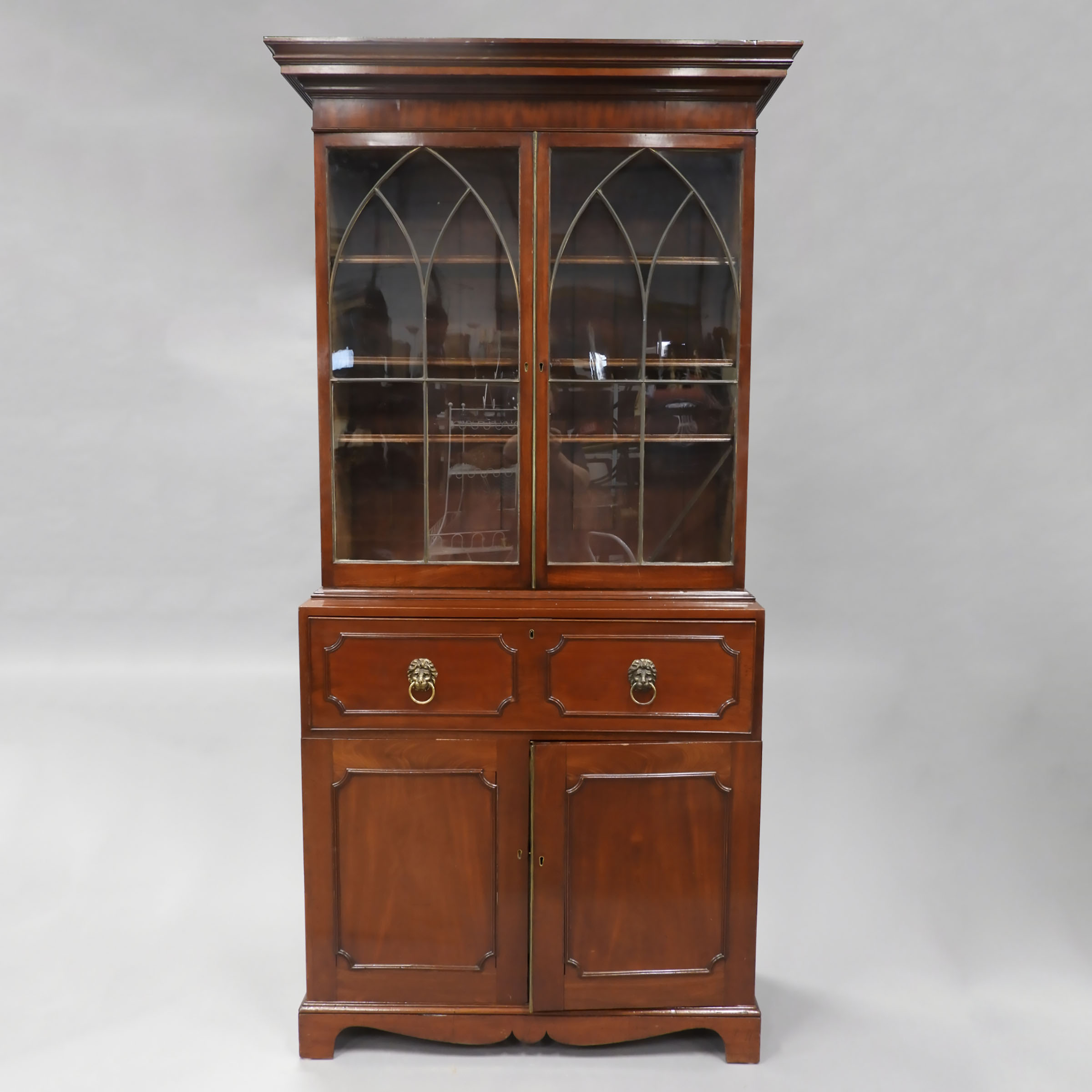 Victorian Gothic Revival Mahogany Secretaire Bookcase, mid 19th century