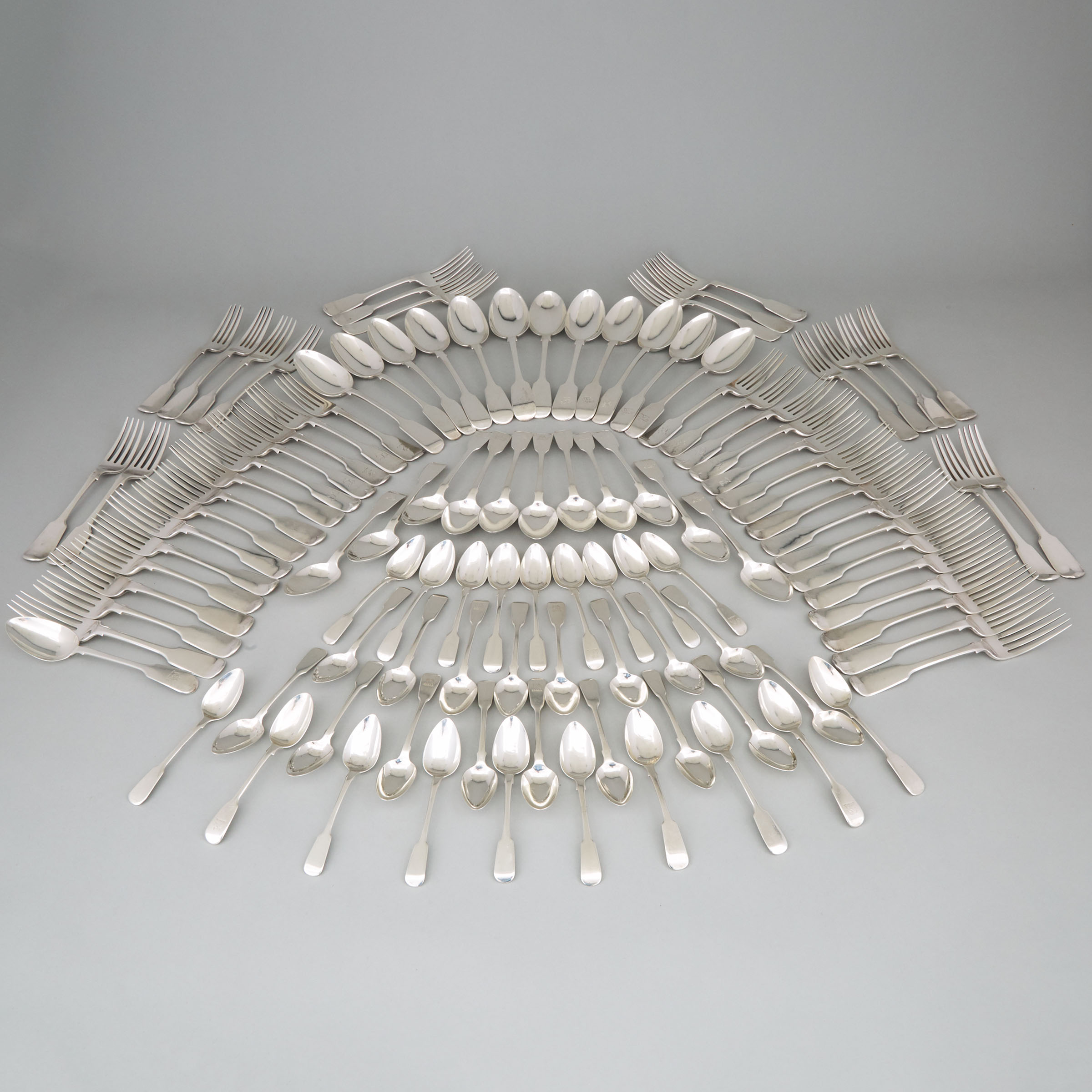 Group of Georgian and Victorian Silver Fiddle Pattern Flatware, 19th century