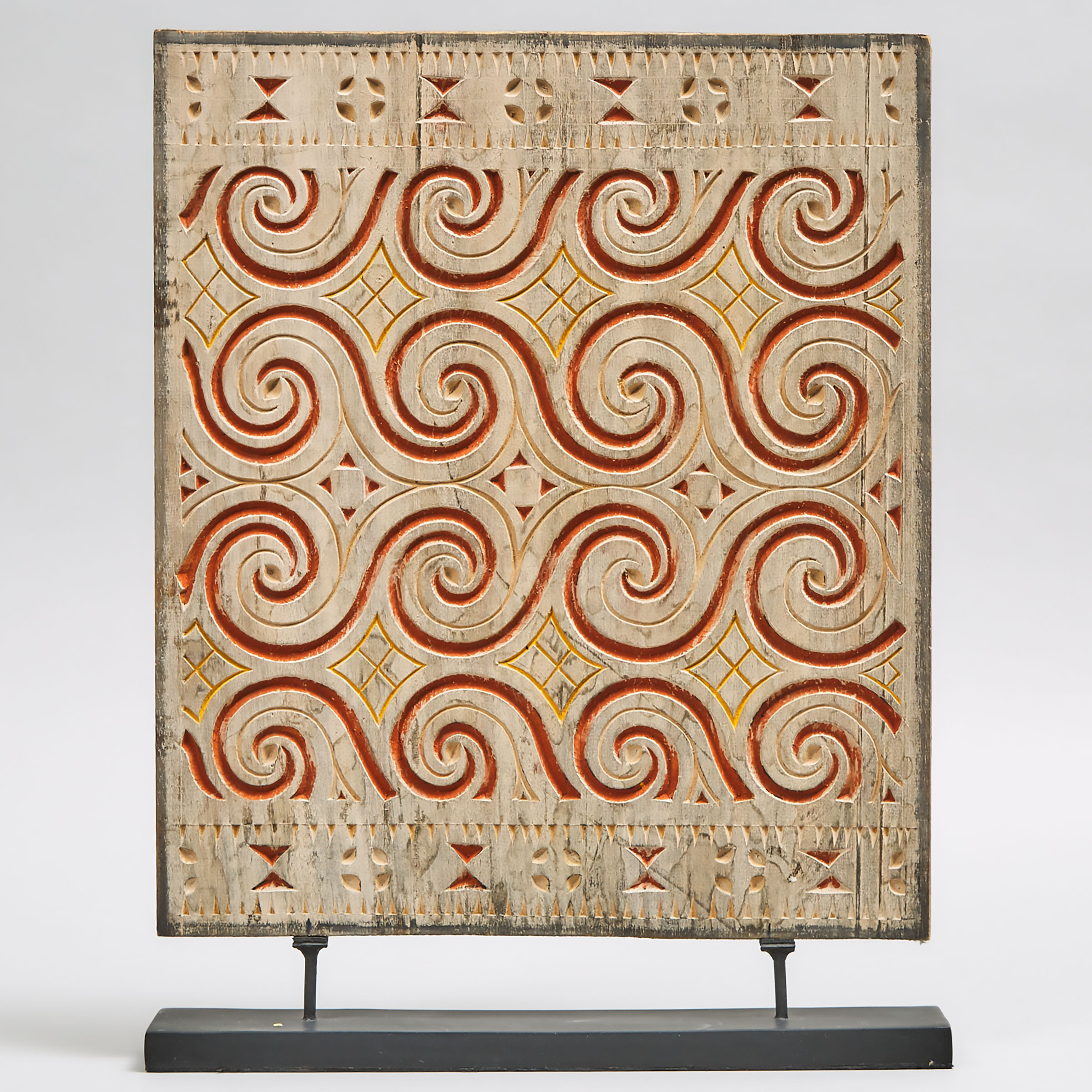 Polynesian Sunk Relief Carved and Painted Hardwood Panel, early-mid 20th century
