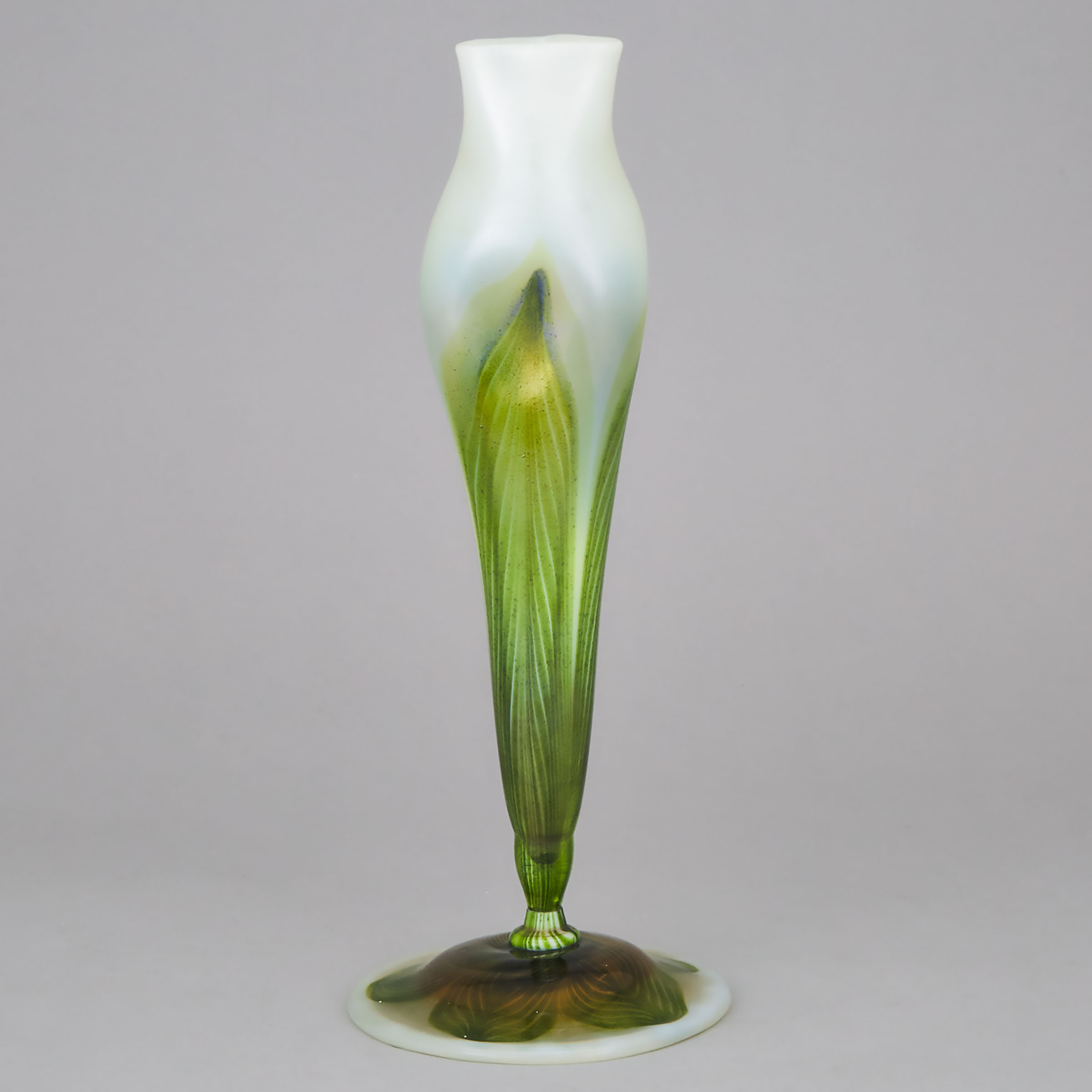 Tiffany 'Favrile' Iridescent Green Glass Footed Vase, c.1915