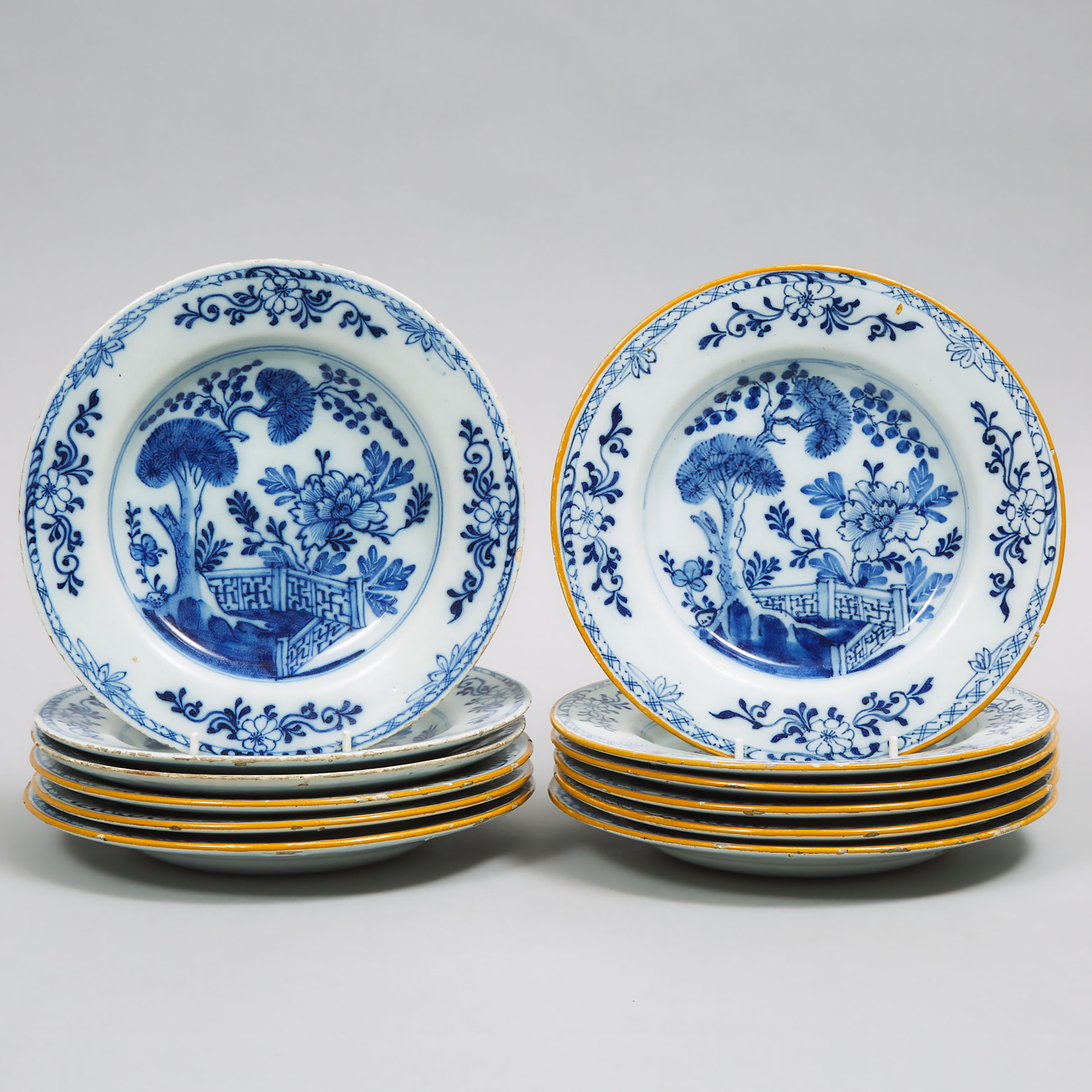 Twelve Delft Blue Painted Plates, 18th century