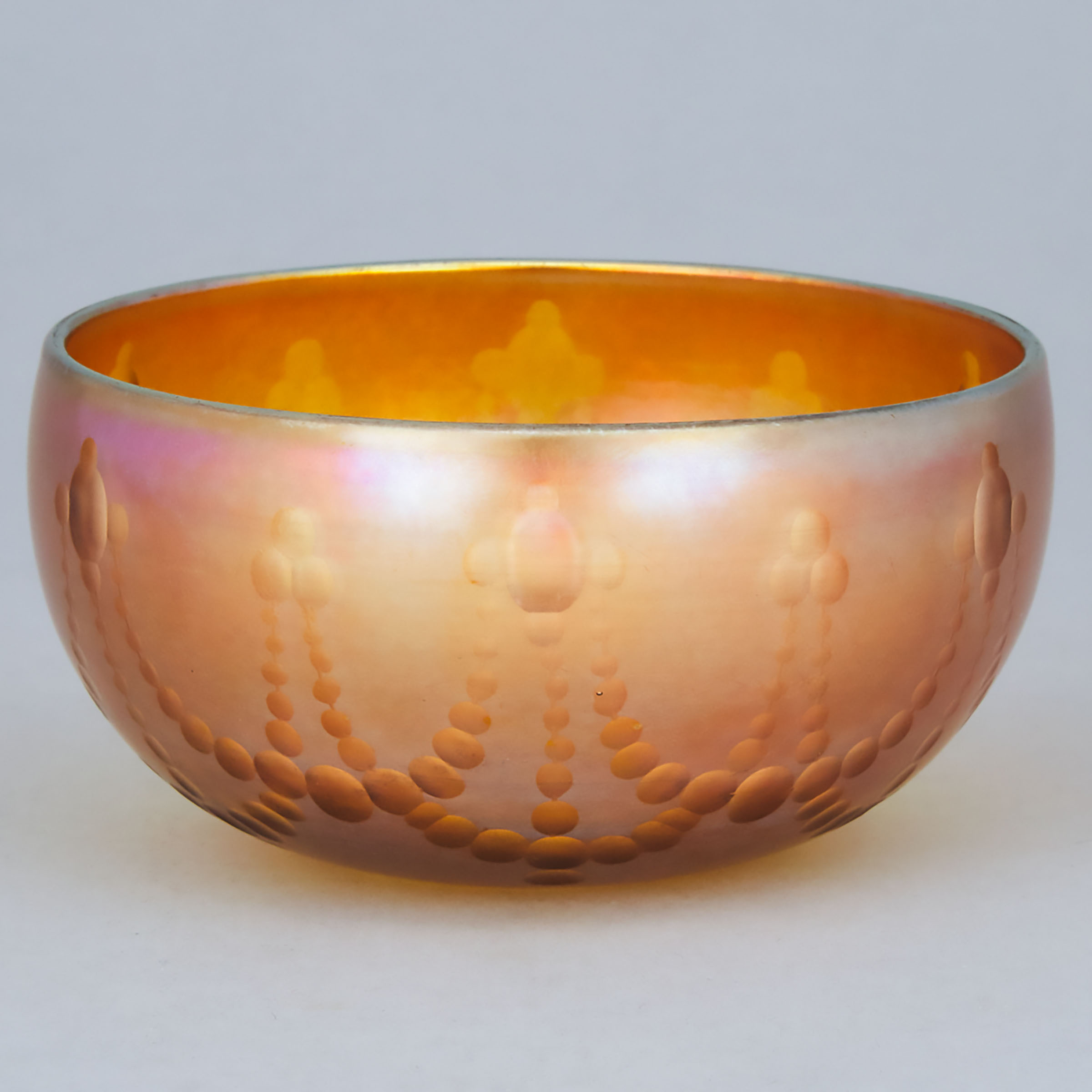 Tiffany 'Favrile' Small Etched Iridescent Glass Bowl, early 20th century