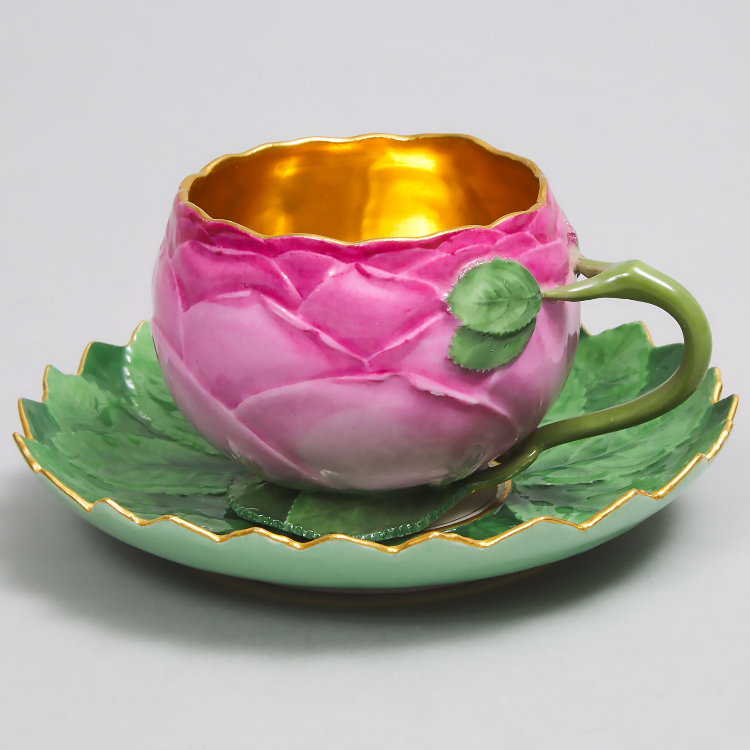 Meissen Moulded Rose-Form Cup and Saucer, 19th century