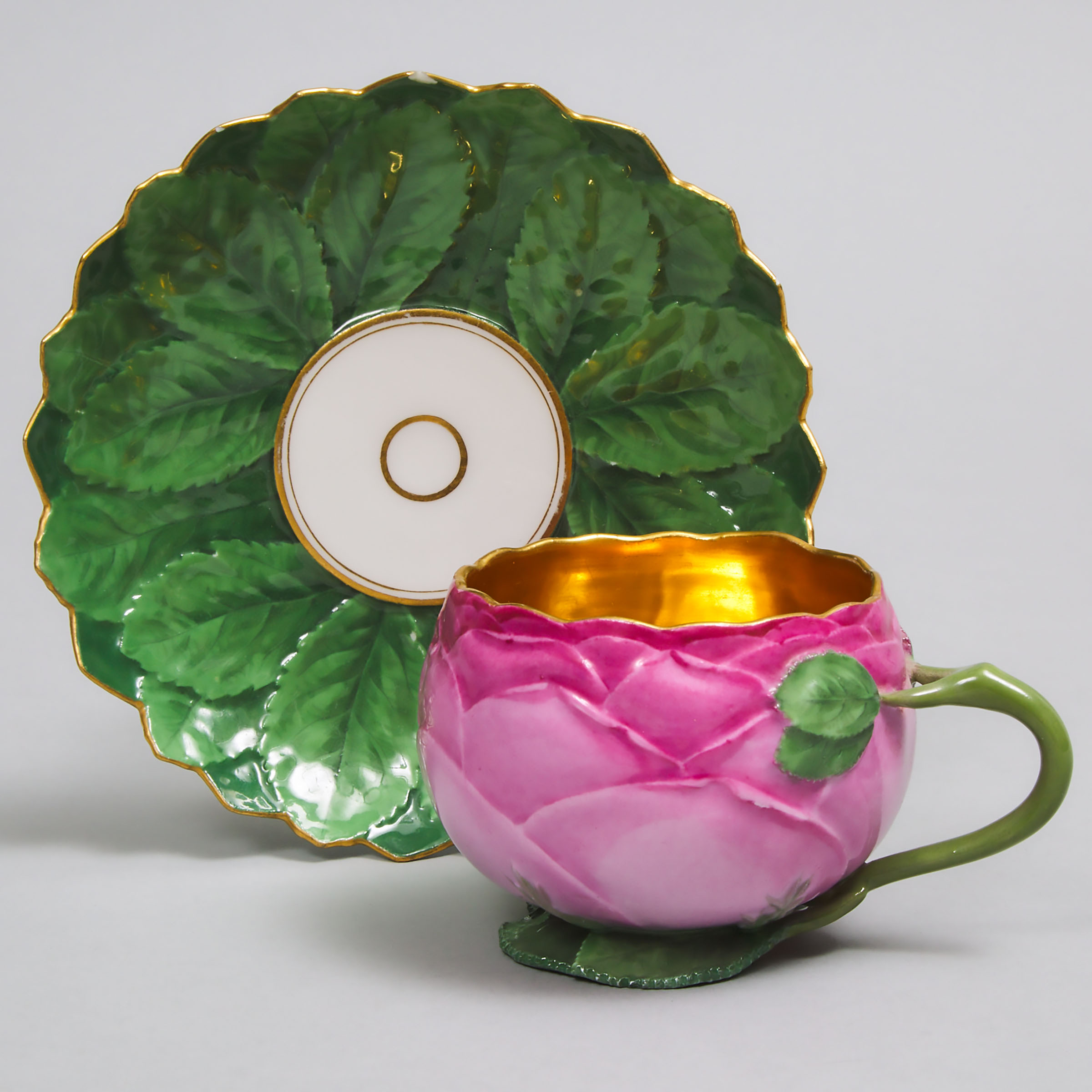 Meissen Moulded Rose-Form Cup and Saucer, 19th century