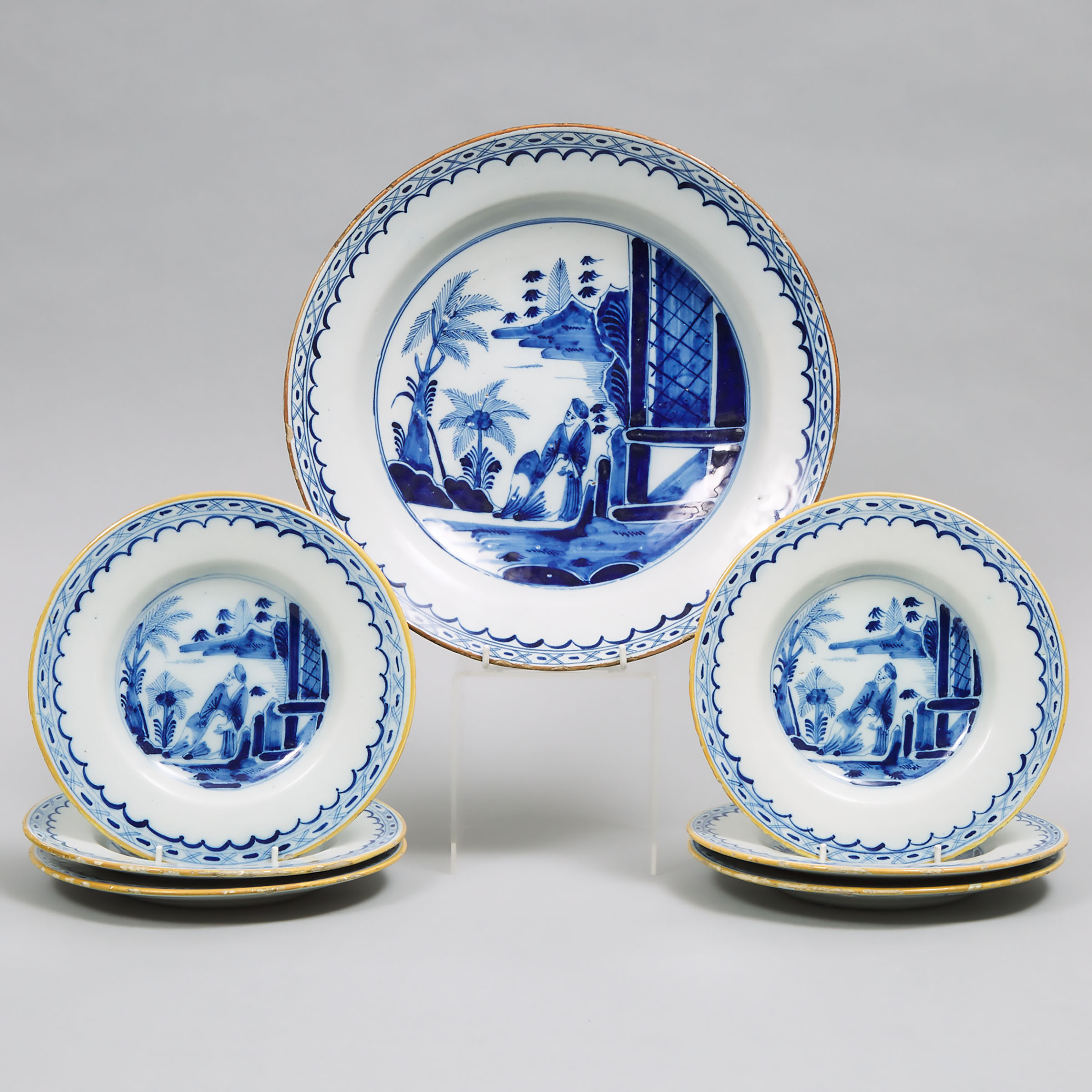 Delft Blue Painted Charger and Six Plates, 18th century