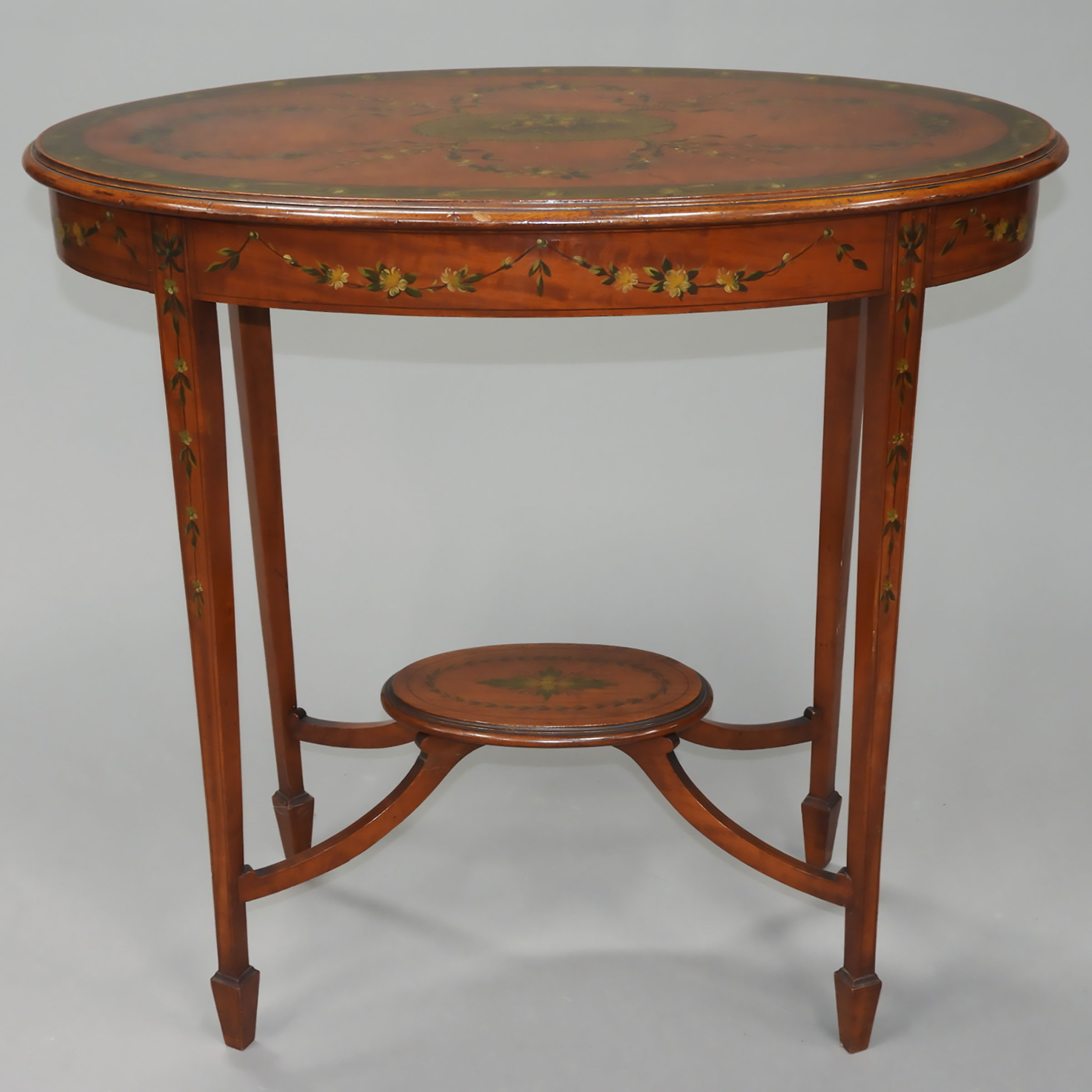 Small Neoclassical Painted Satinwood Oval Occasional Table, c.1900