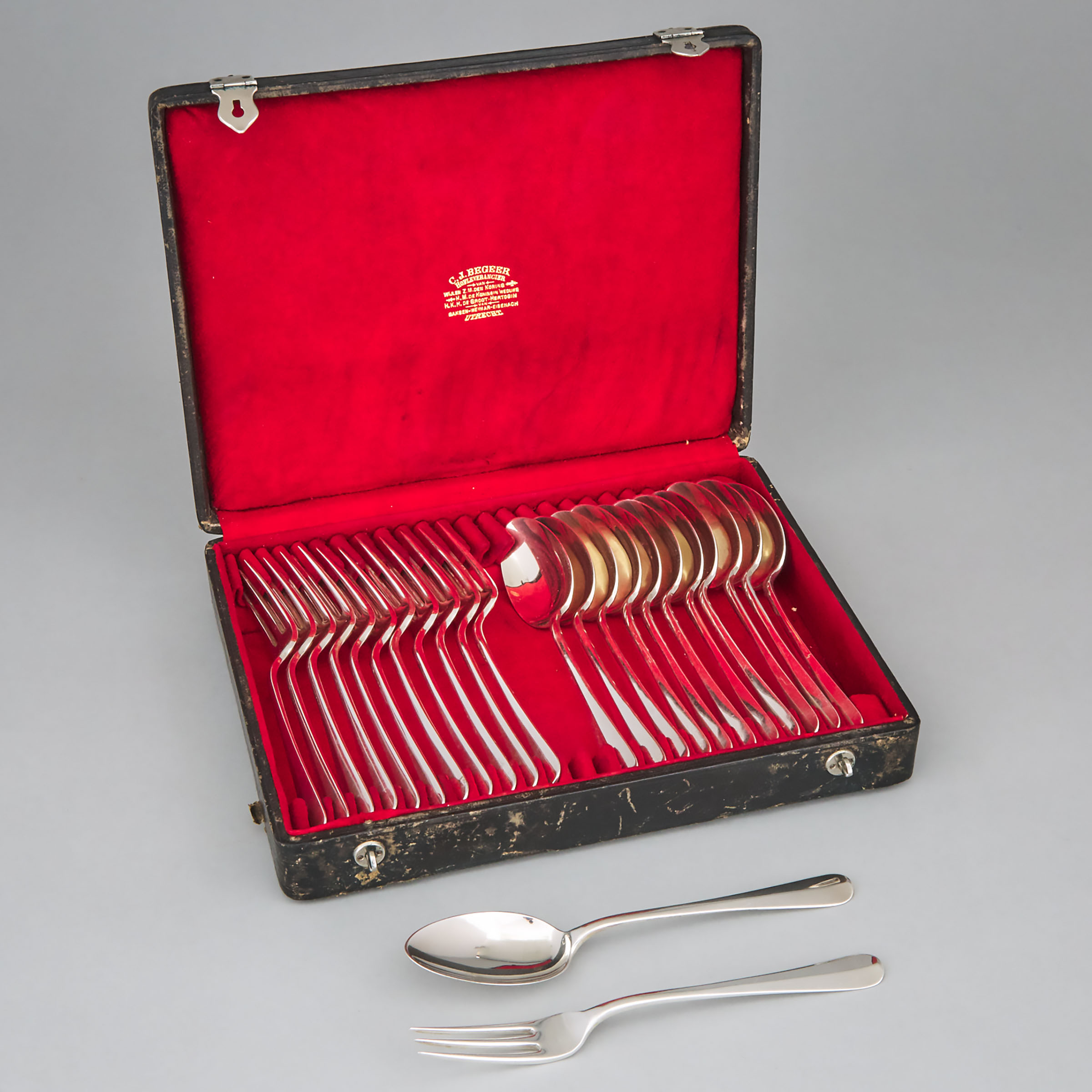 Twelve Dutch Silver Hanoverian Pattern Dessert Spoons and Twelve Forks, Utrecht, c.1925-29