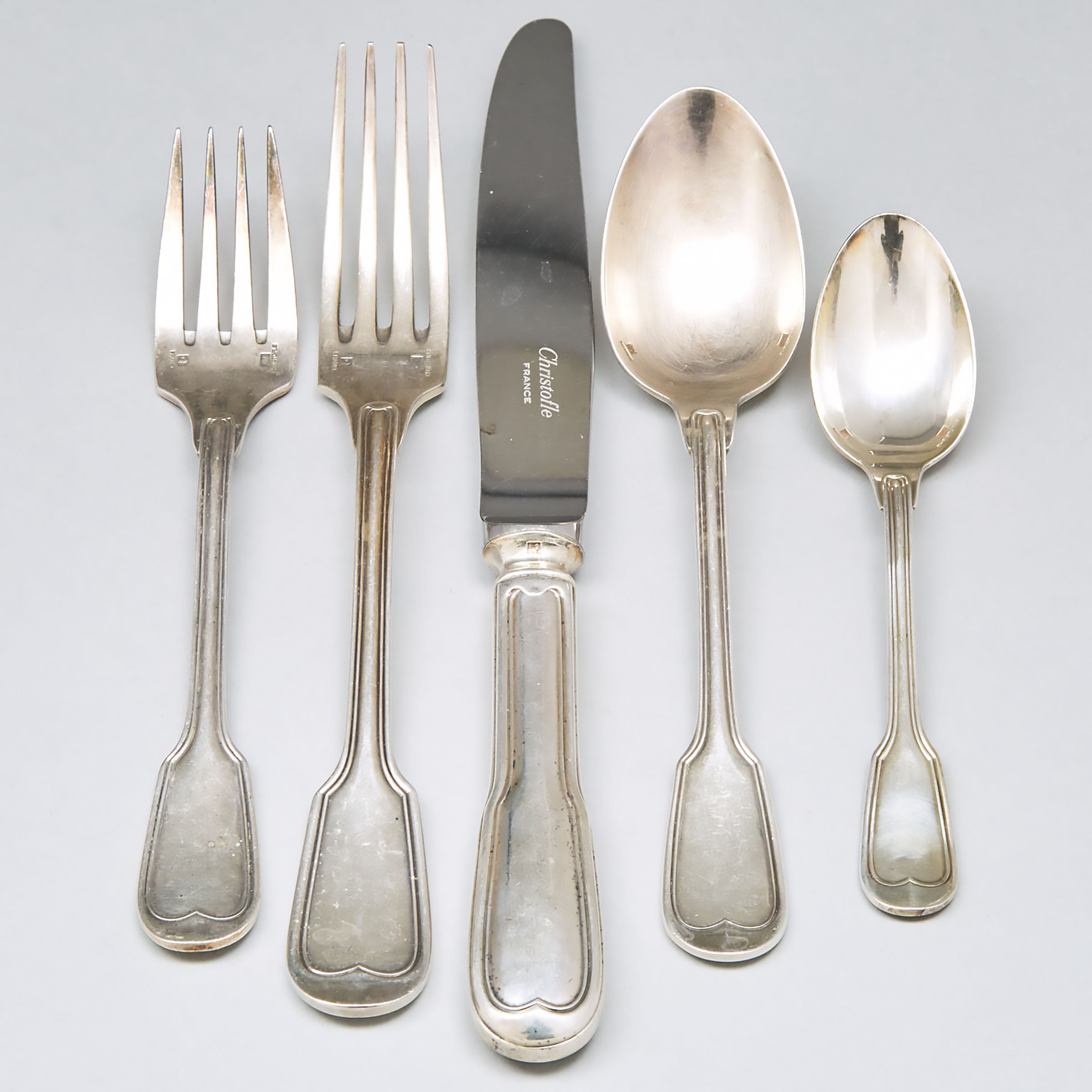 French Silver Plated ‘Chinon’ Pattern Flatware Service, Christofle, 20th century