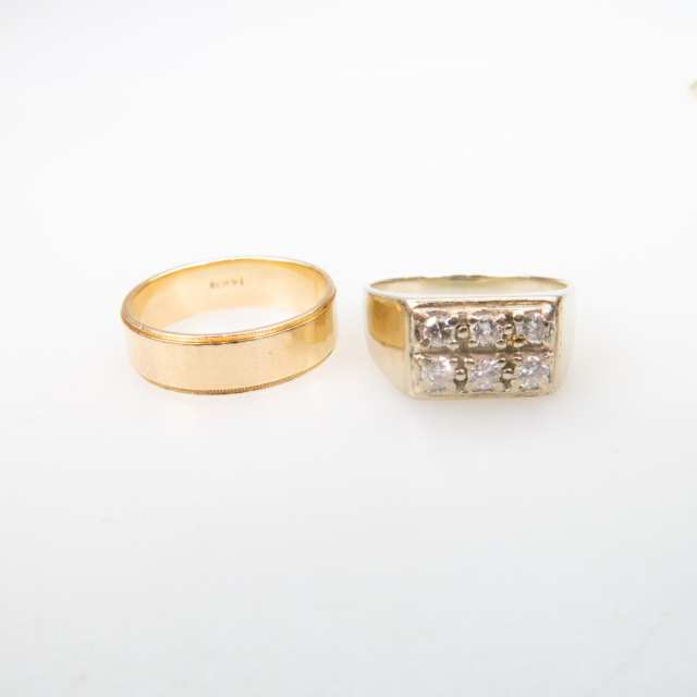 1 x 10k, 1 x 18k, And 6 x 14k Yellow Gold Rings 