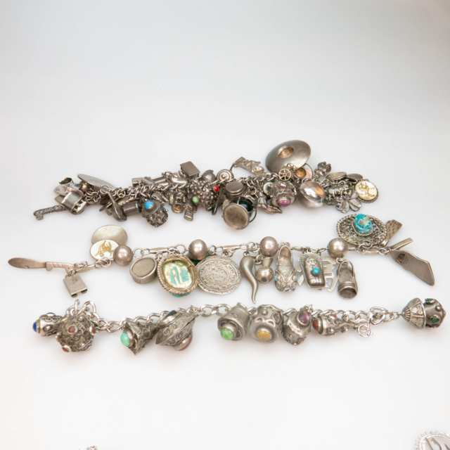 Quantity Of Various Silver Charm Bracelets 