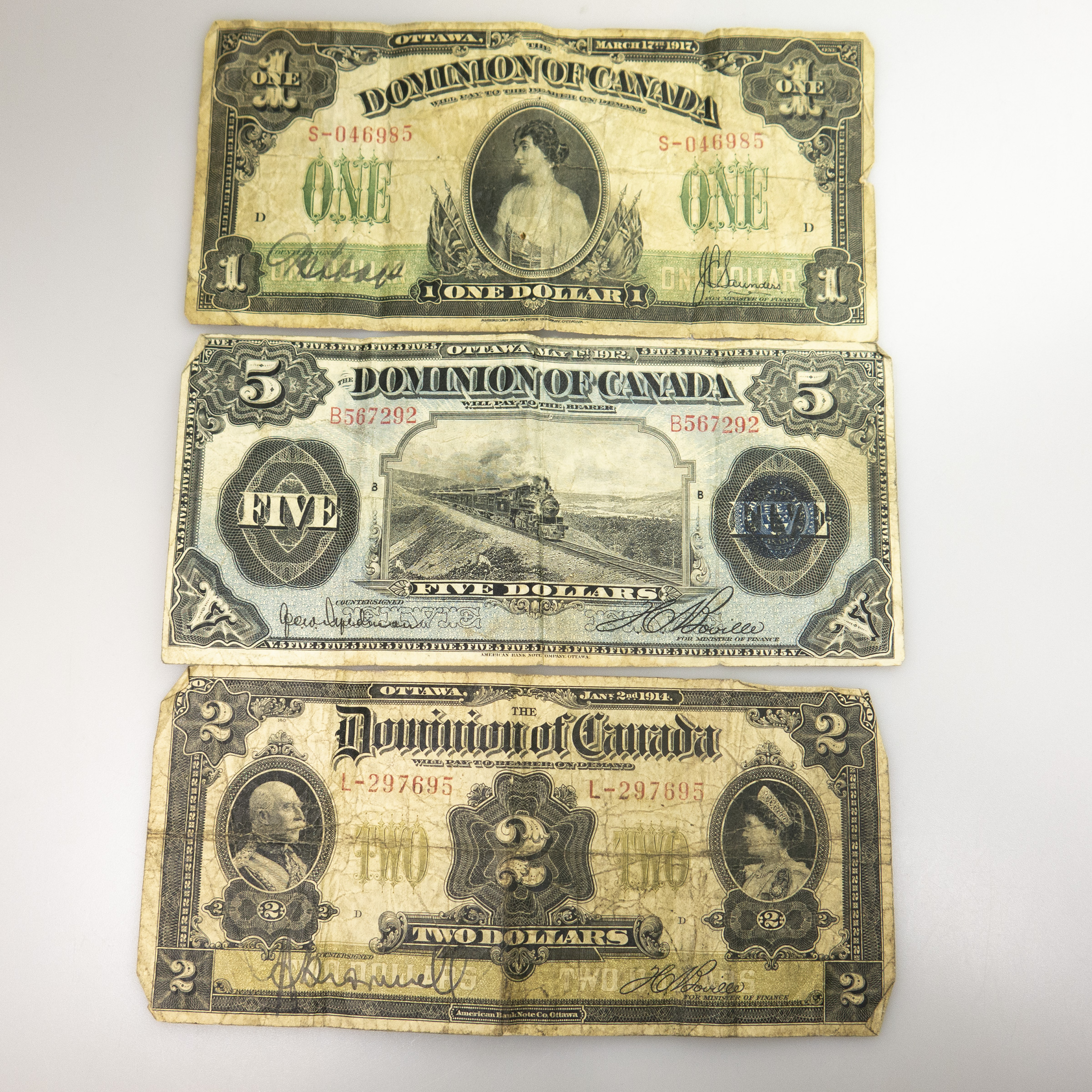 Three Dominion Of Canada Bank Notes