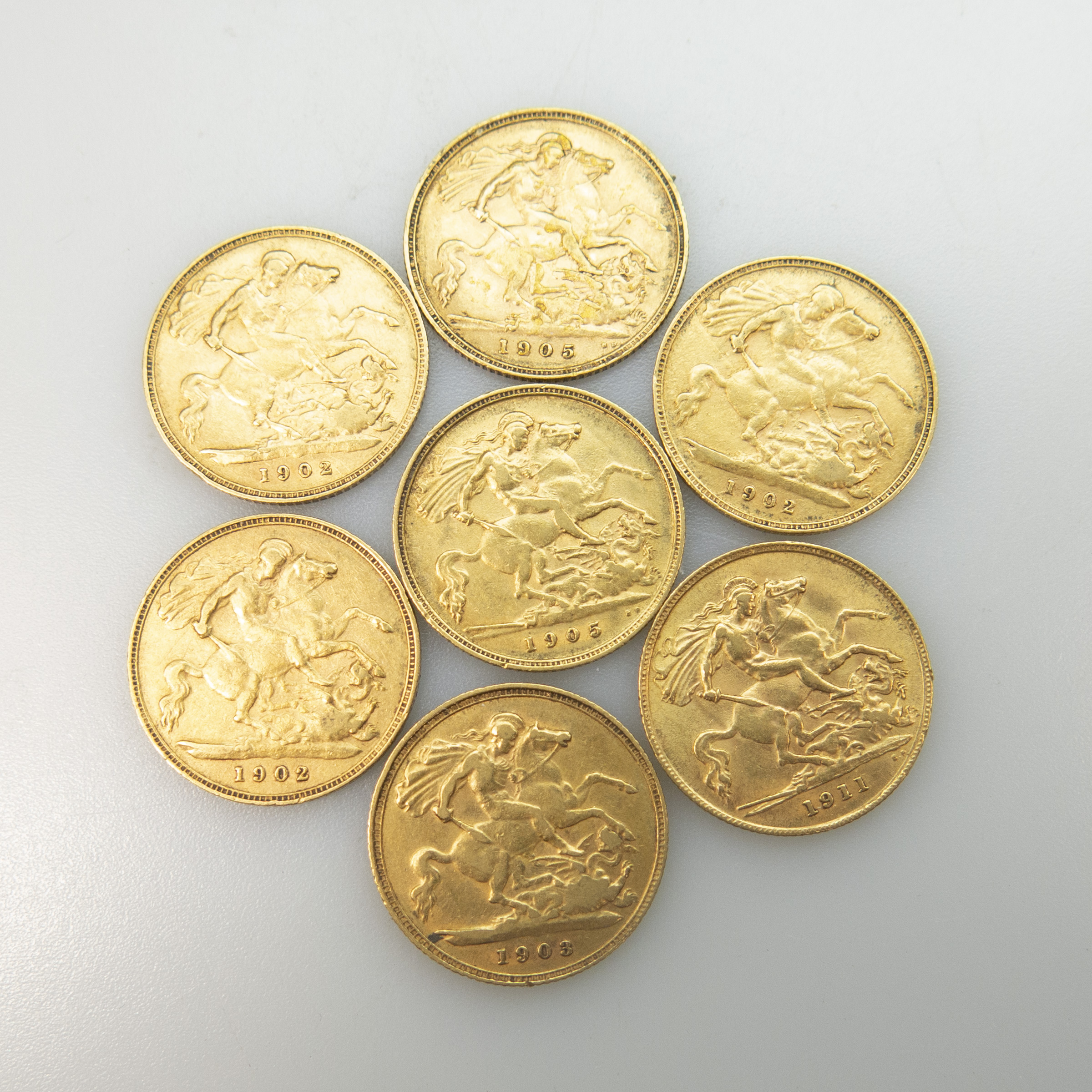 Seven British Gold Half Sovereigns