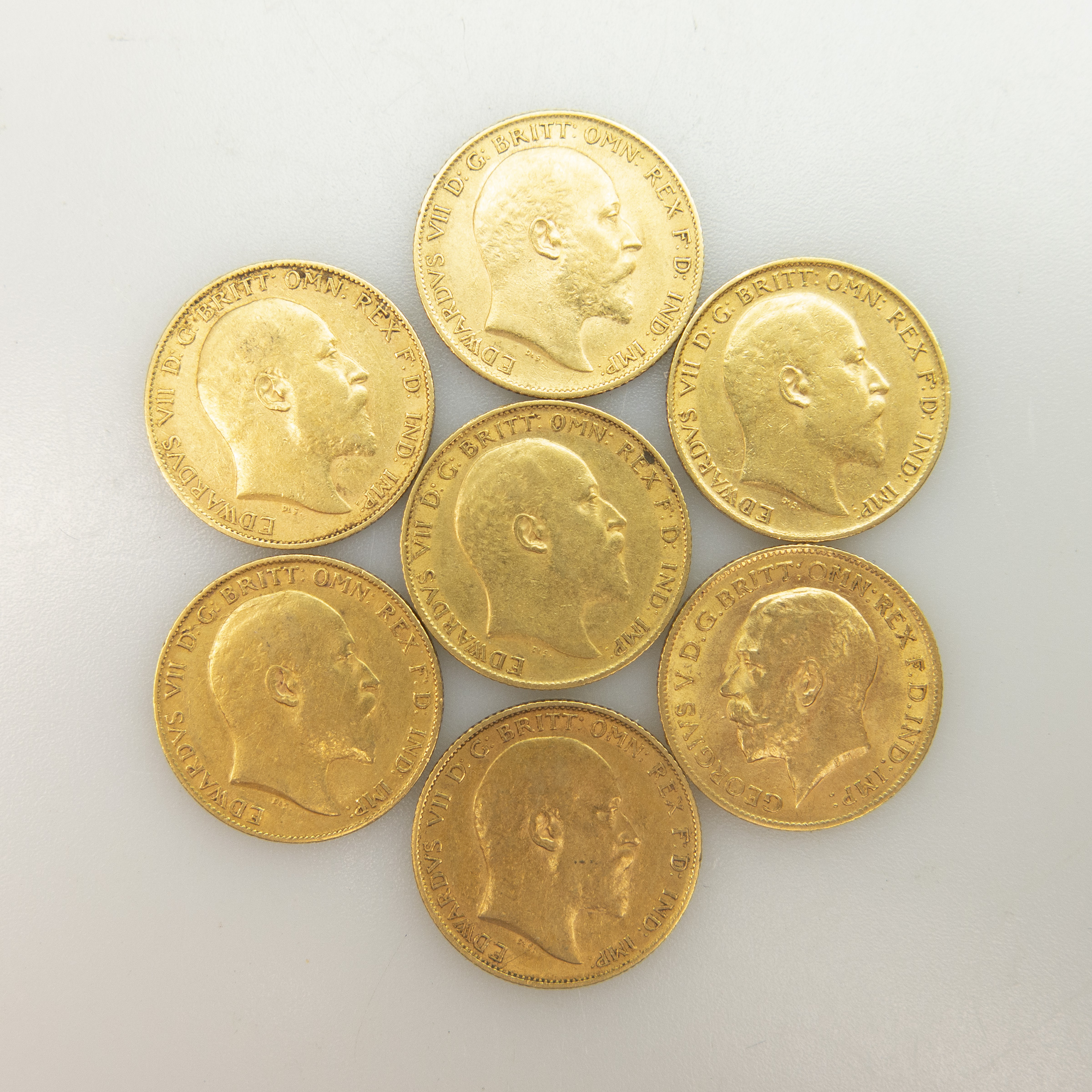 Seven British Gold Half Sovereigns