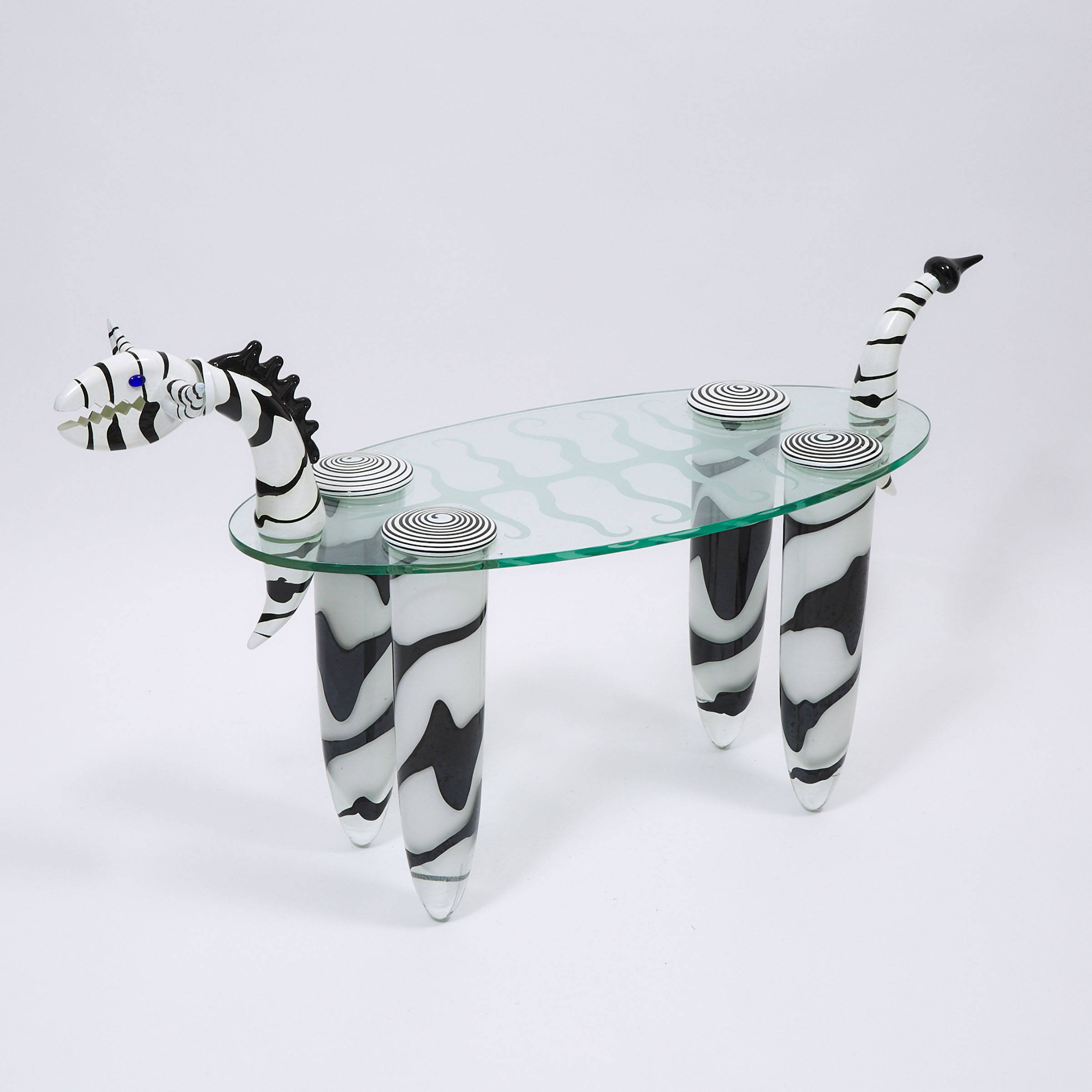 Glass Stylized Zebra Form Coffee Table, Borowski Glass Studio, Poland, early 21st century