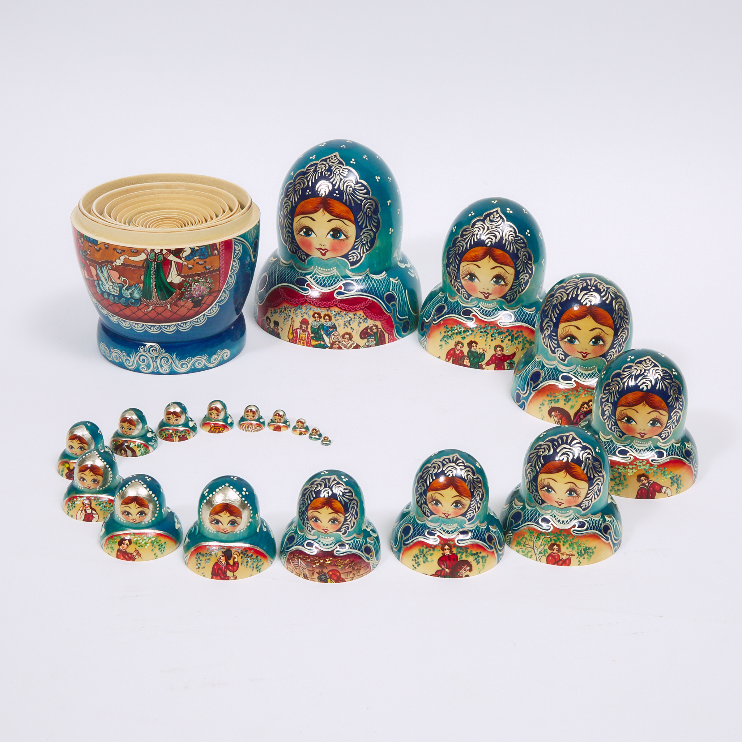 Set of 20 Matryoshka Nesting Dolls, late 20th century