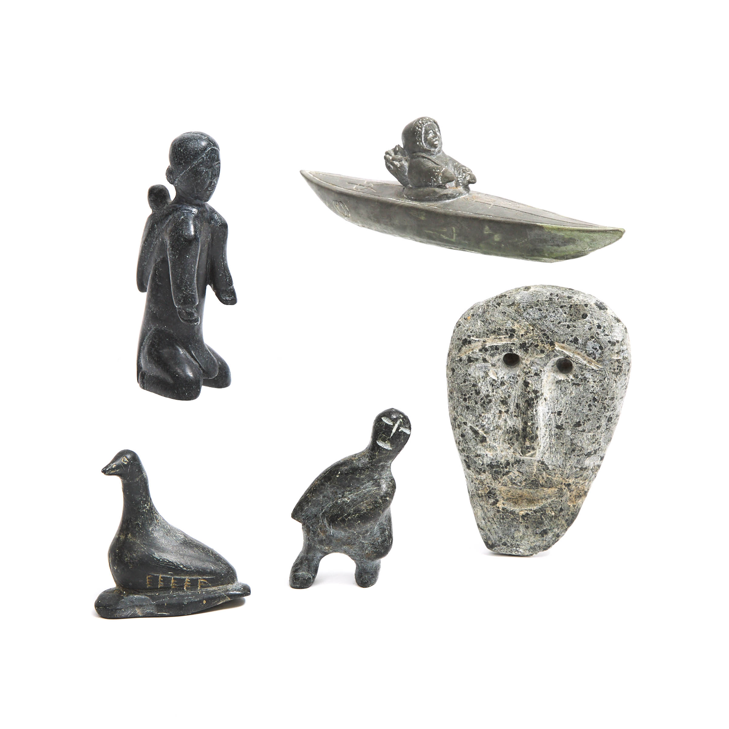 GROUP OF FIVE INUIT STONE CARVINGS