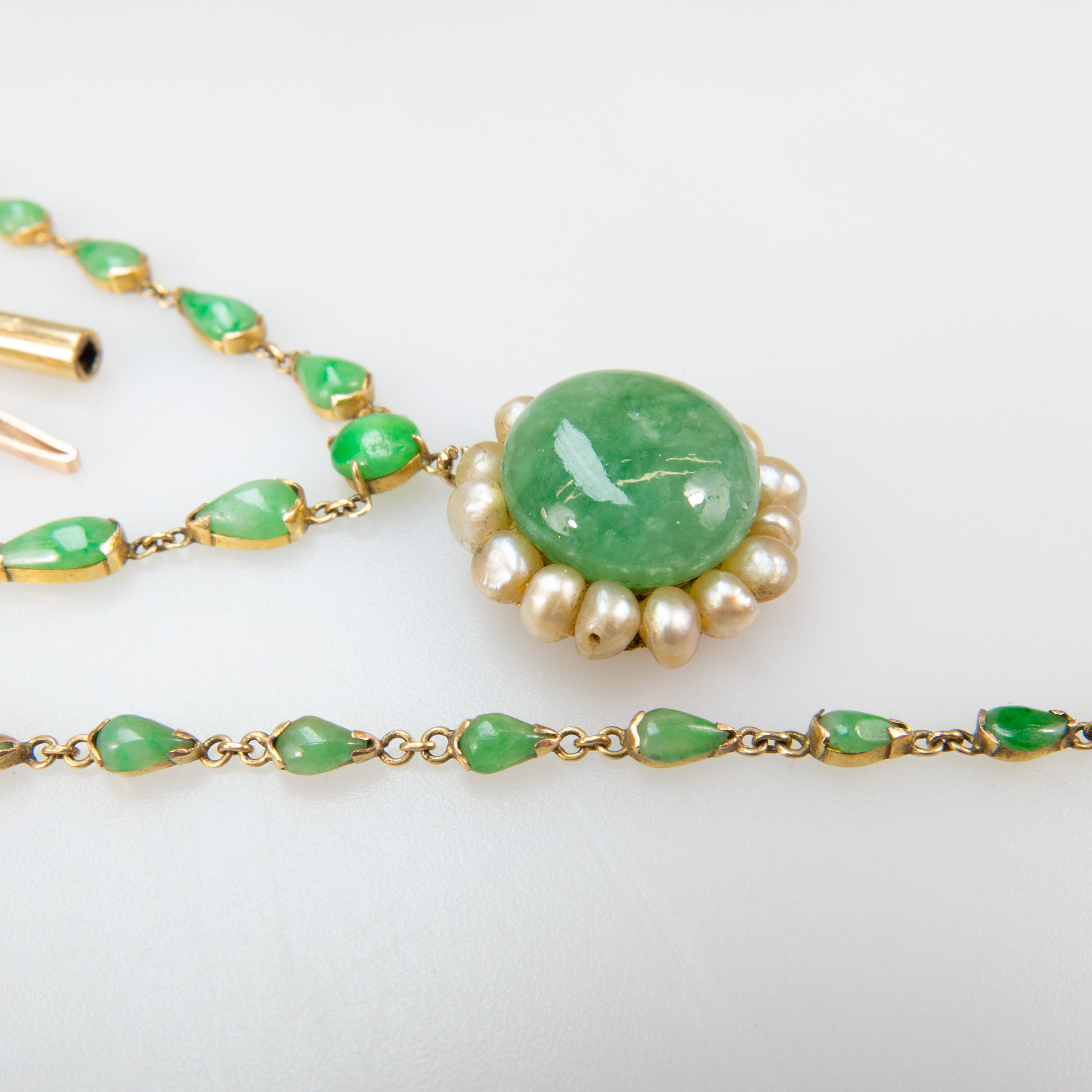 Gold And Jadeite Necklace And Bracelet