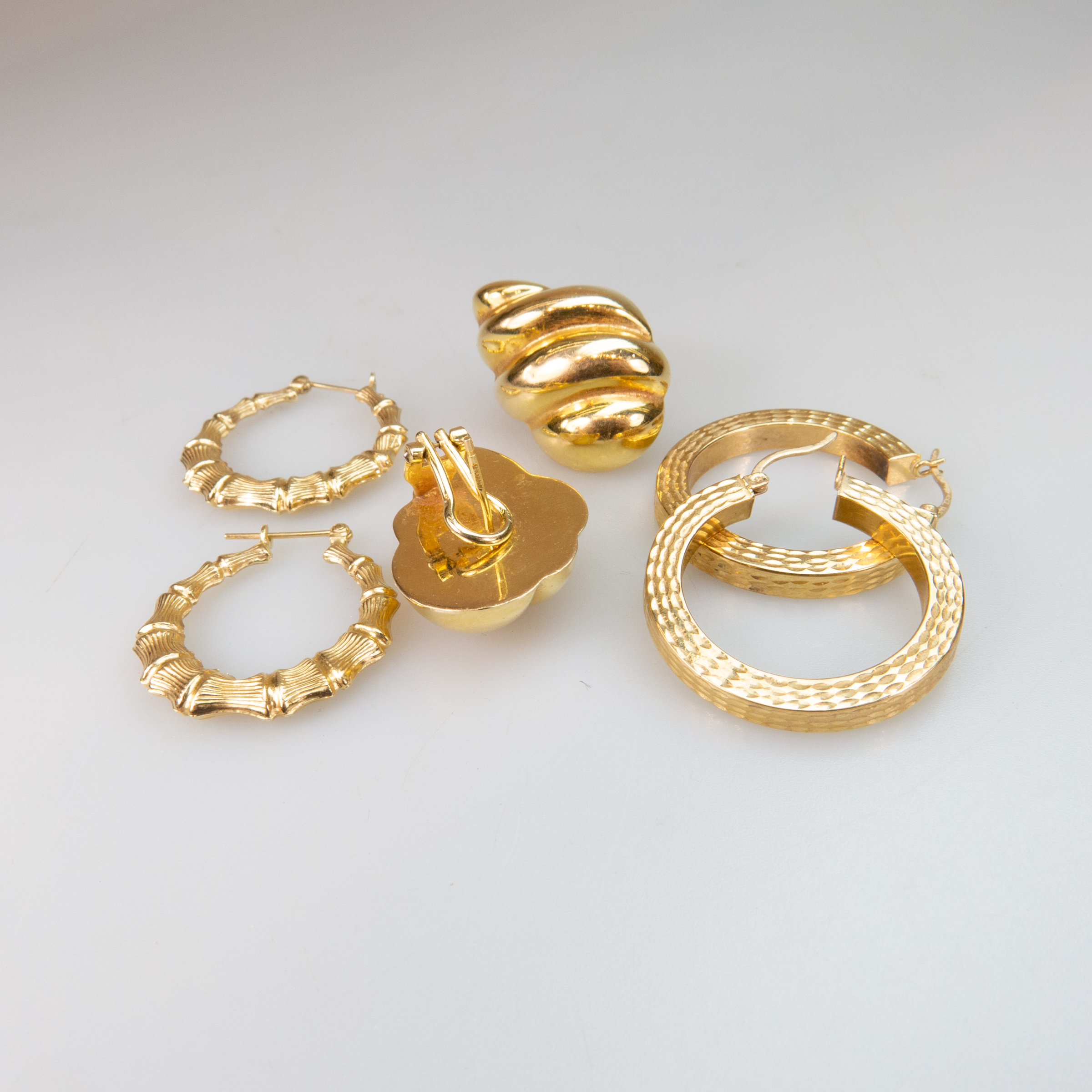 3 Pairs Of 14k Yellow Gold Earrings