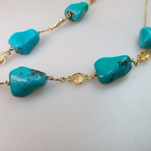 14k Yellow Gold And Turquoise Nugget Necklace
