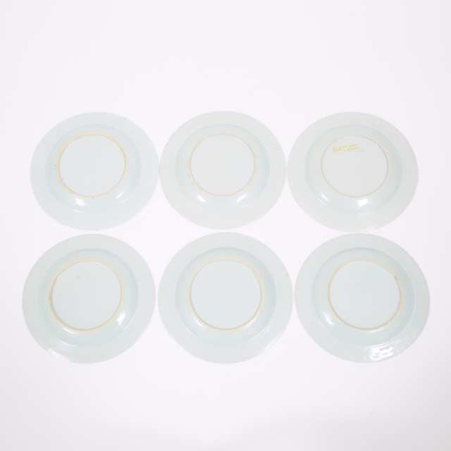 A Set of Six Blue and White 'Bamboo and Flowers' Plates