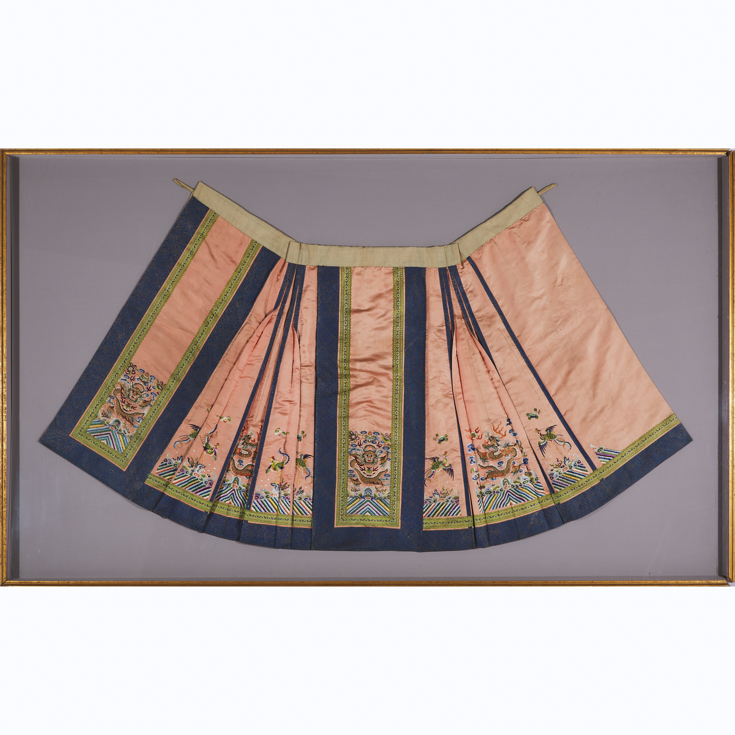 A Large Framed Chinese Silk Embroidered Skirt, Late Qing Dynasty