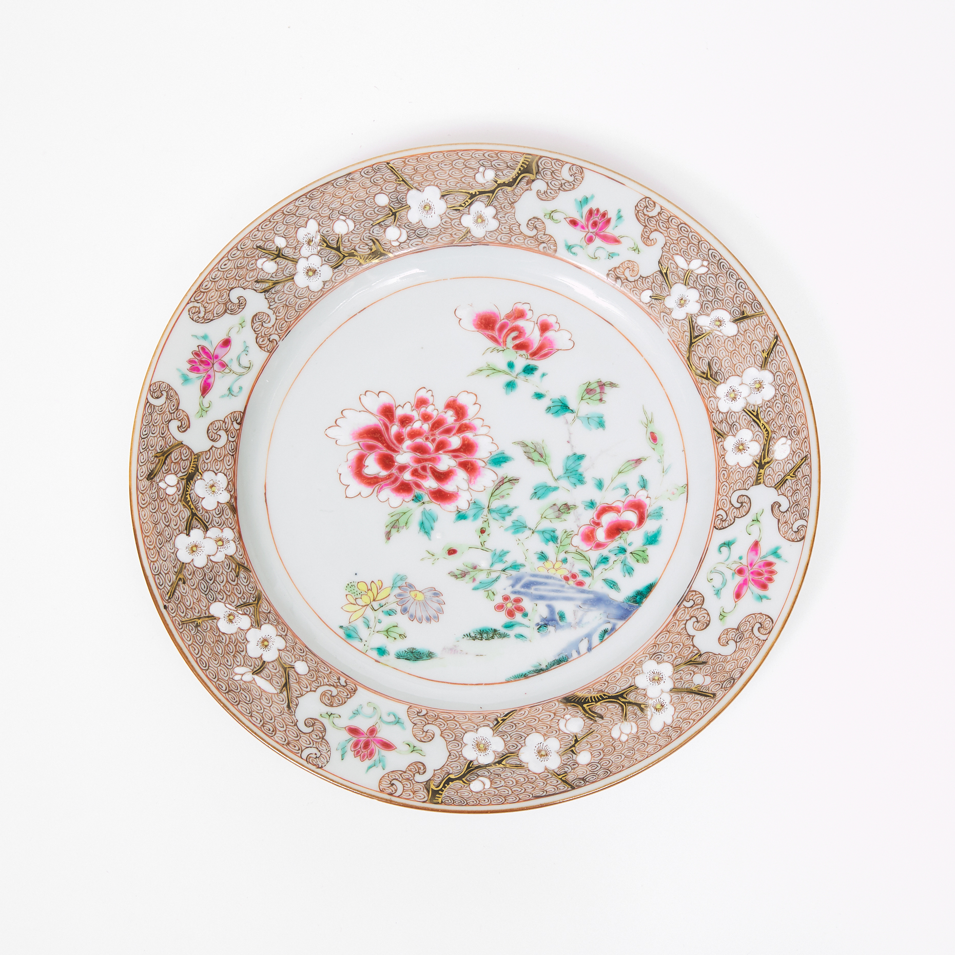 A Well-Painted Famille Rose Plate with Peonies, Qianlong Period, 18th Century