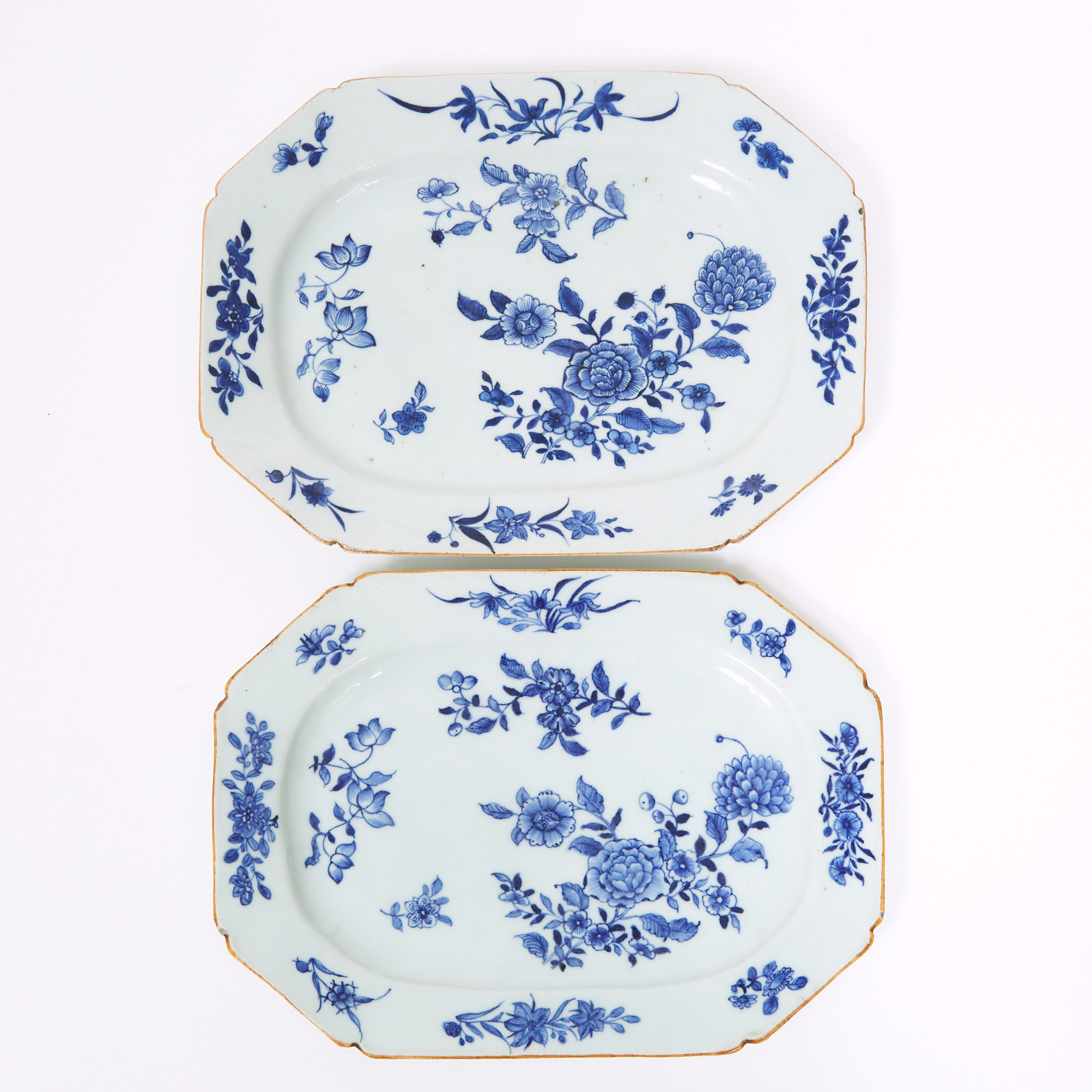 A Pair of Blue and White Rectangular Platters, 18th Century