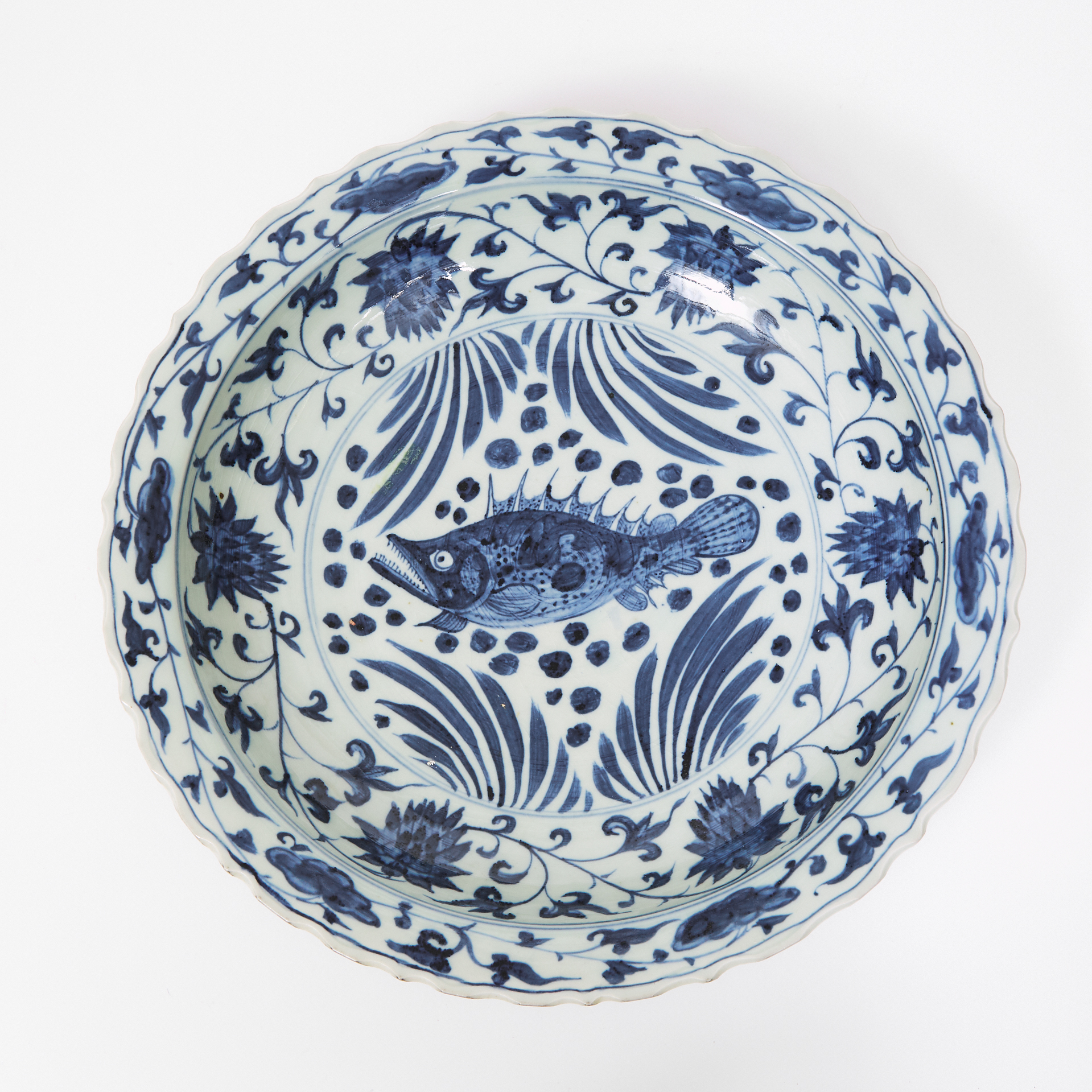 A Massive Blue and White 'Fish' Charger, Xuande Mark, 19th/20th Century
