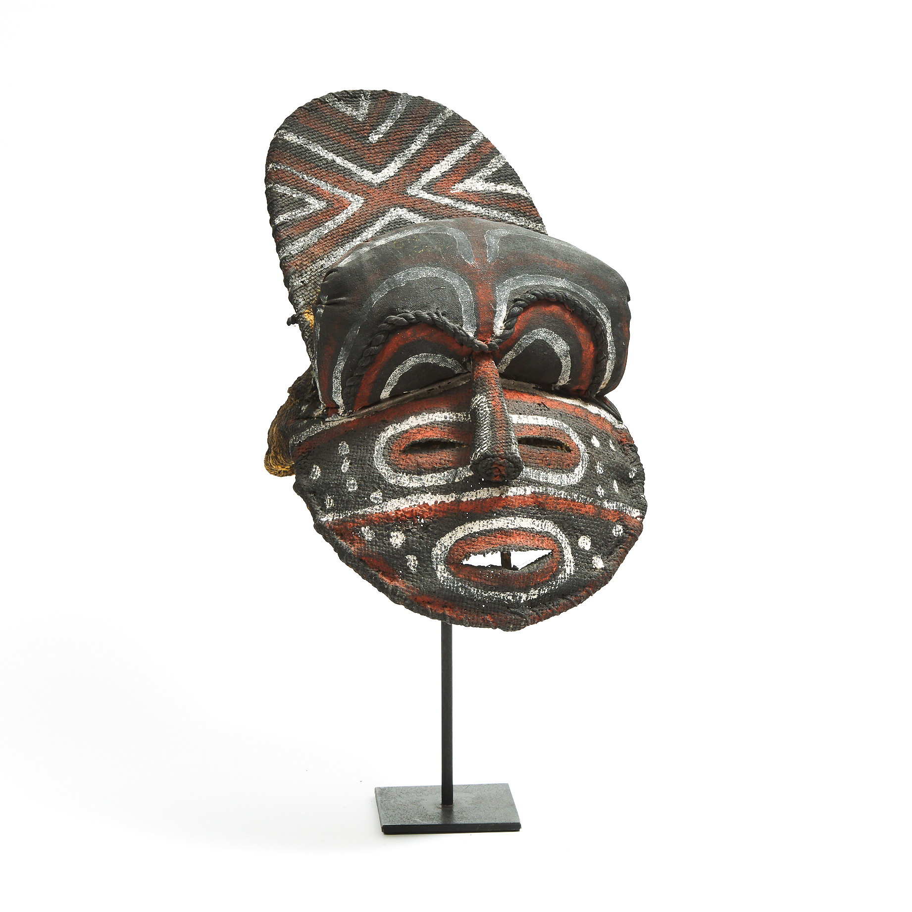 African Polychrome Burlap Mask, mid to late 20th century