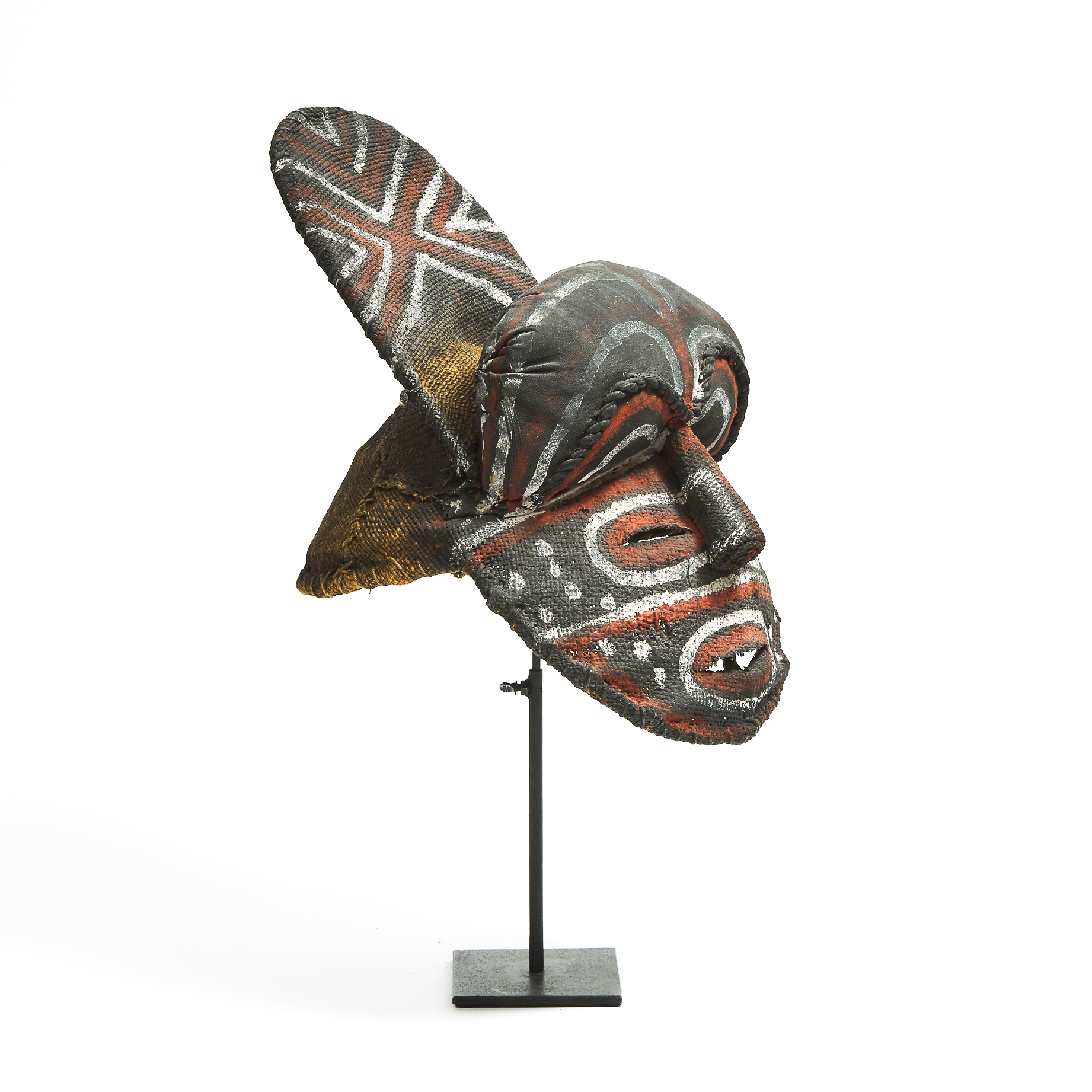 African Polychrome Burlap Mask, mid to late 20th century
