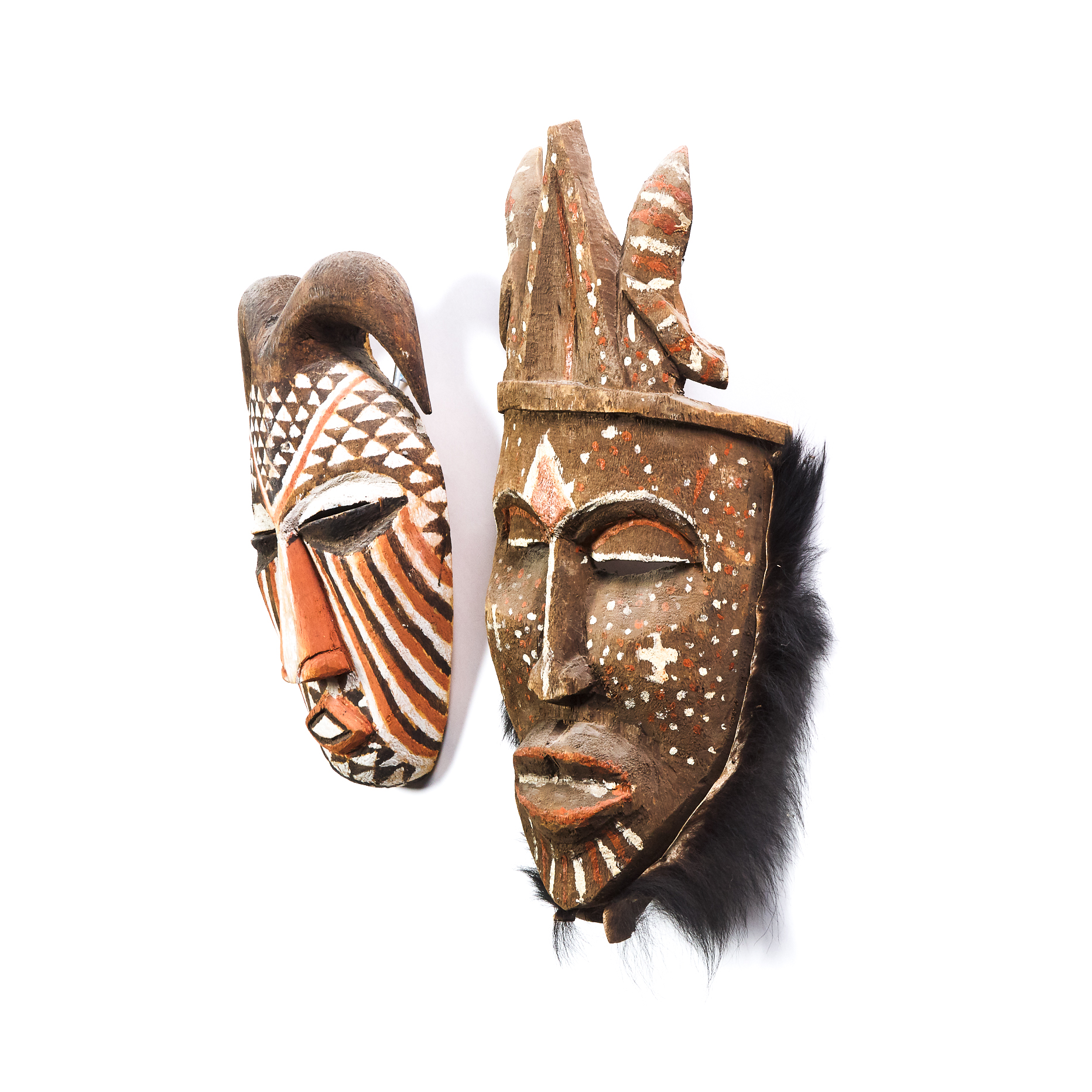 Two Kuba Masks, Democratic Republic of Congo, Central Africa, 20th century